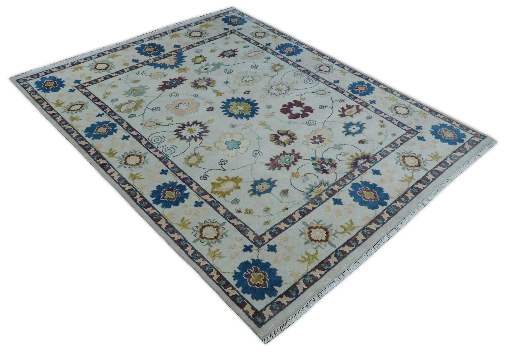 8x10 Hand Knotted Silver and Brown Traditional Vintage Persian Style Antique Wool Rug | TRDCP759810 - Image 9