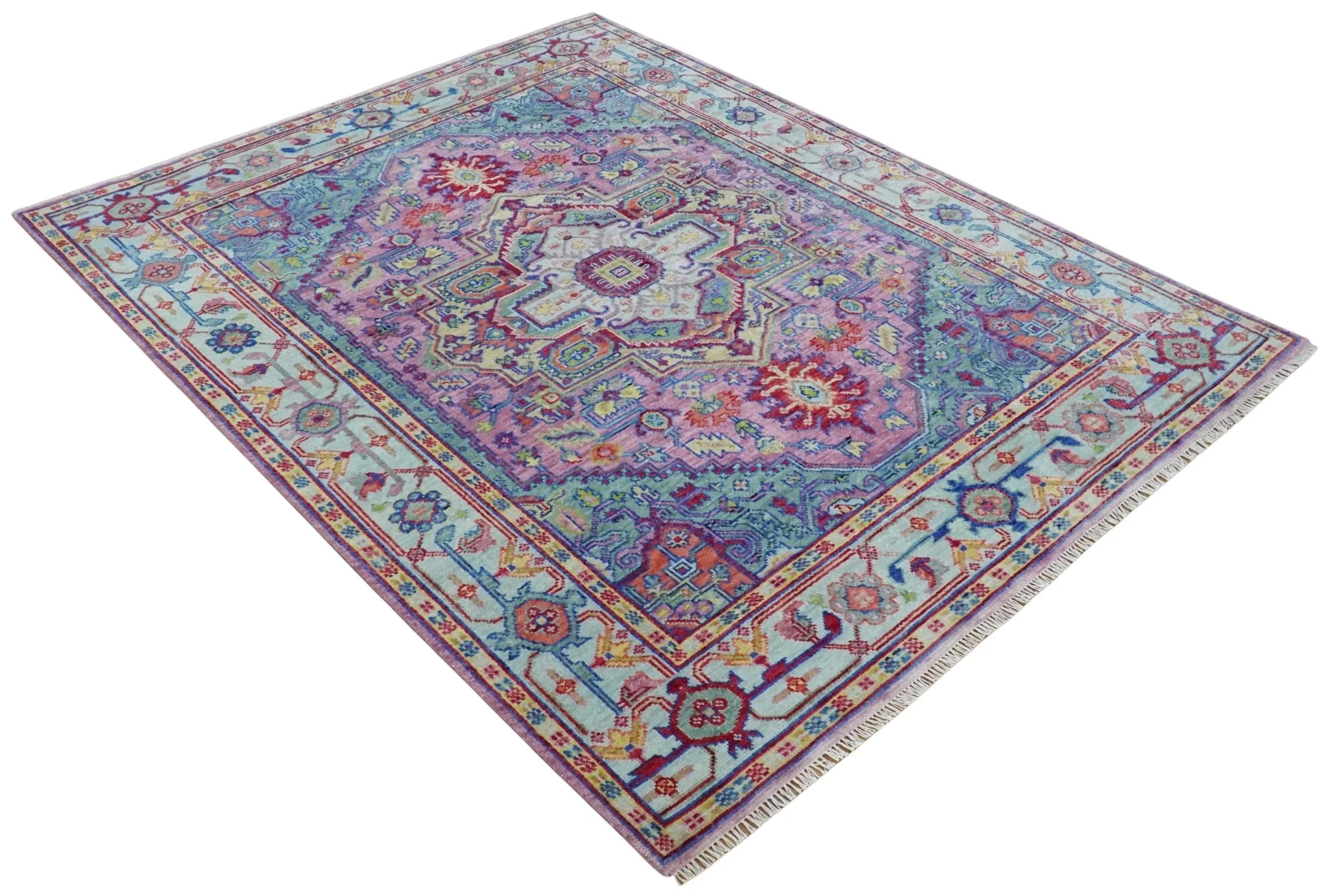 8x10 Hand Knotted Silver, Purple and Green Traditional Wool Rug - Image 10