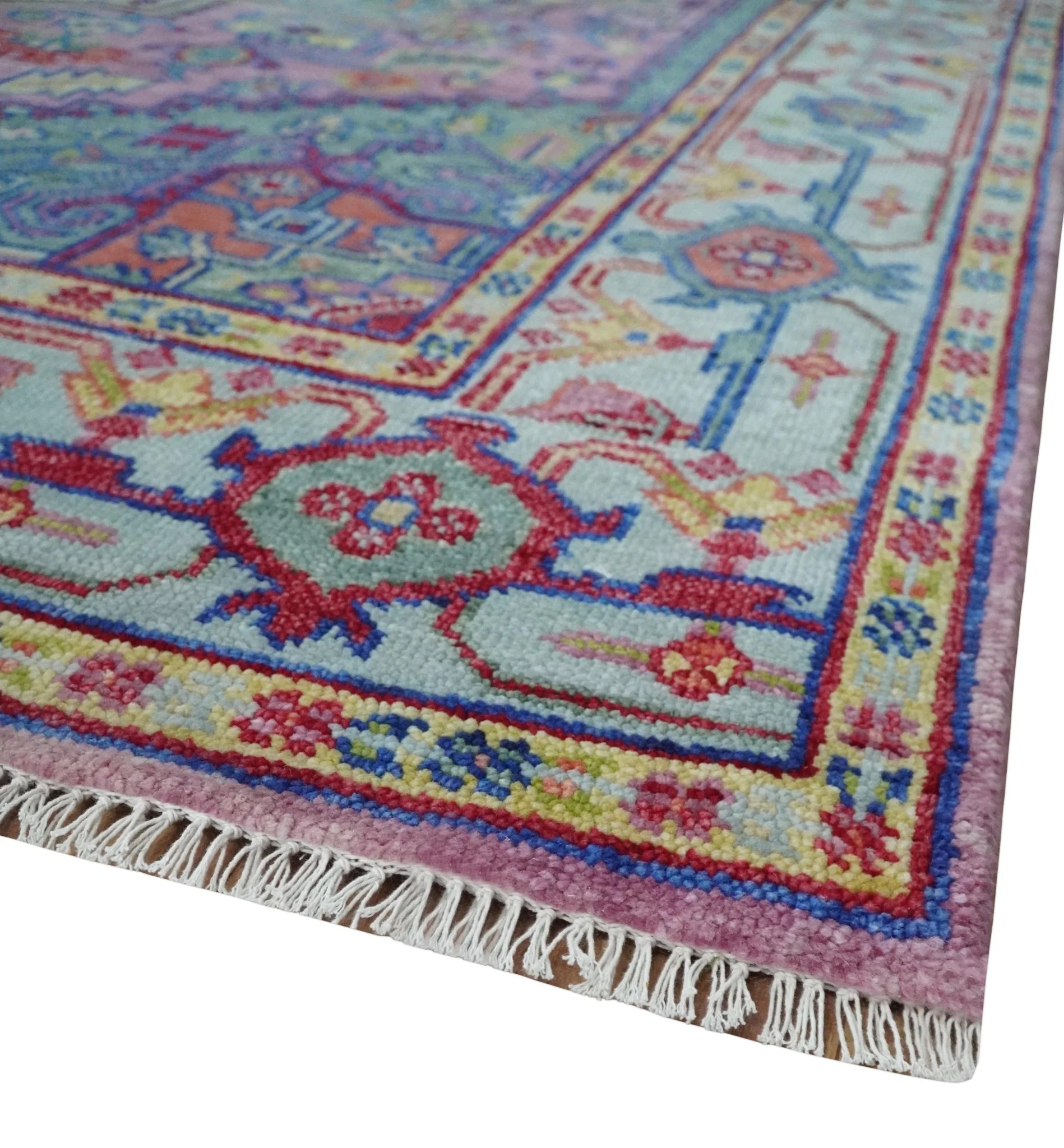 8x10 Hand Knotted Silver, Purple and Green Traditional Wool Rug - Image 5