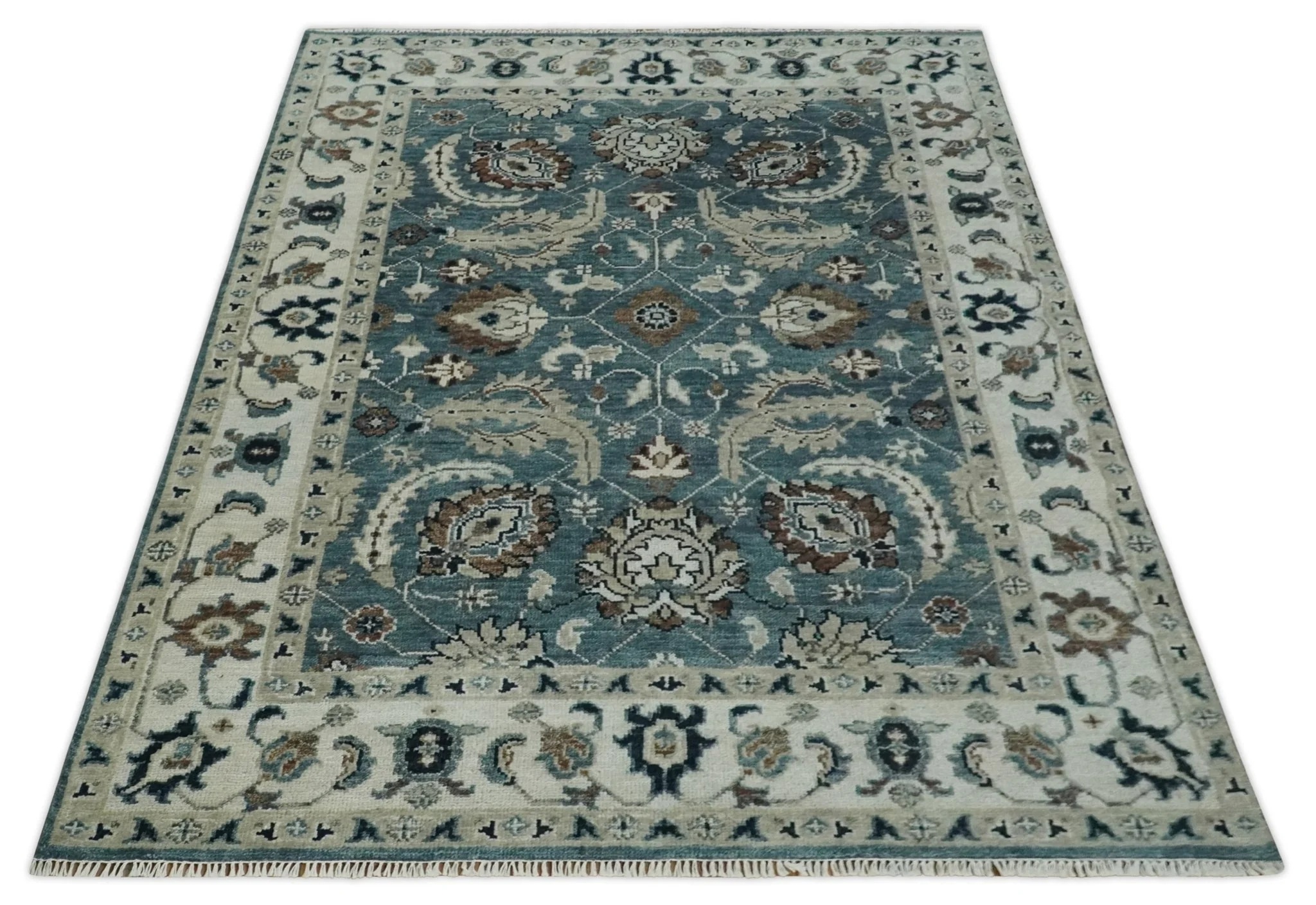 8x10 Hand Knotted Blue and Ivory Traditional Antique Style Wool Area Rug | TRDCP1600810S - Image 10