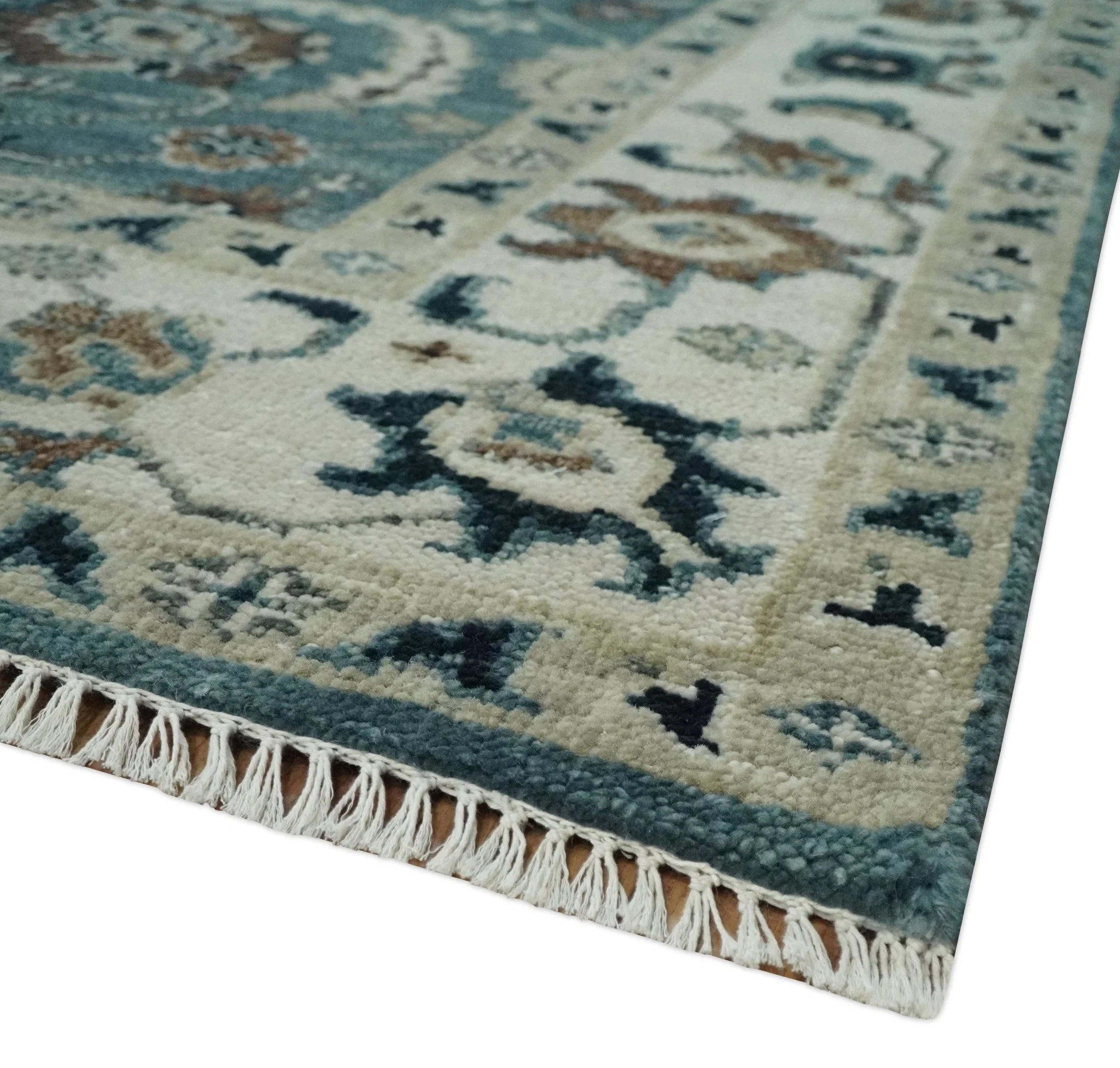 8x10 Hand Knotted Blue and Ivory Traditional Antique Style Wool Area Rug | TRDCP1600810S - Image 5