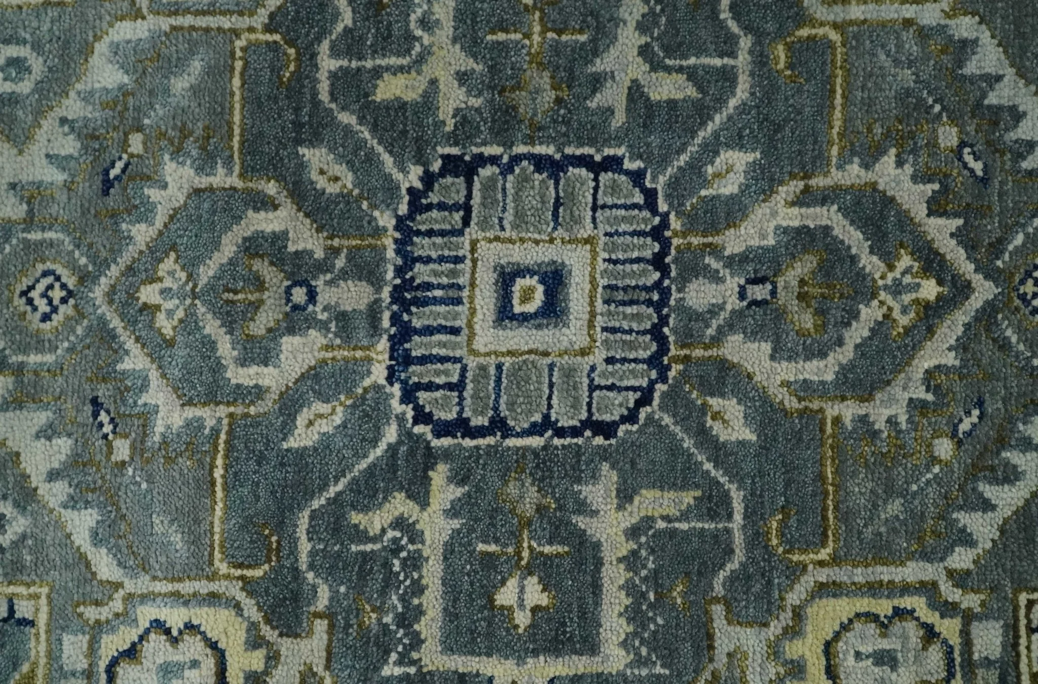 Custom Made Hand Knotted Antique Moss Gray Beige and Blue Traditional Heriz Serapi Wool Area Rug - Image 10