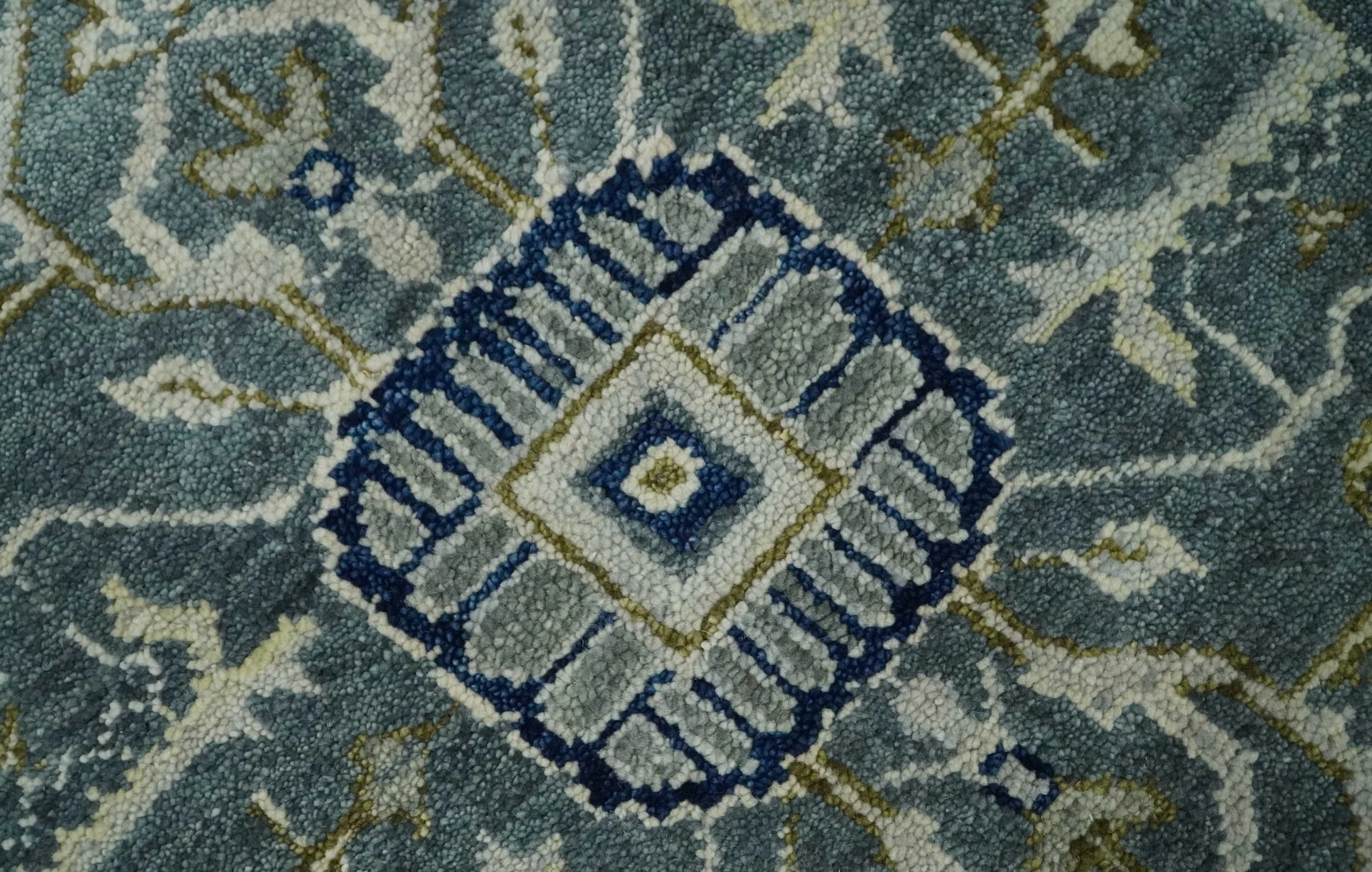 Custom Made Hand Knotted Antique Moss Gray Beige and Blue Traditional Heriz Serapi Wool Area Rug - Image 4
