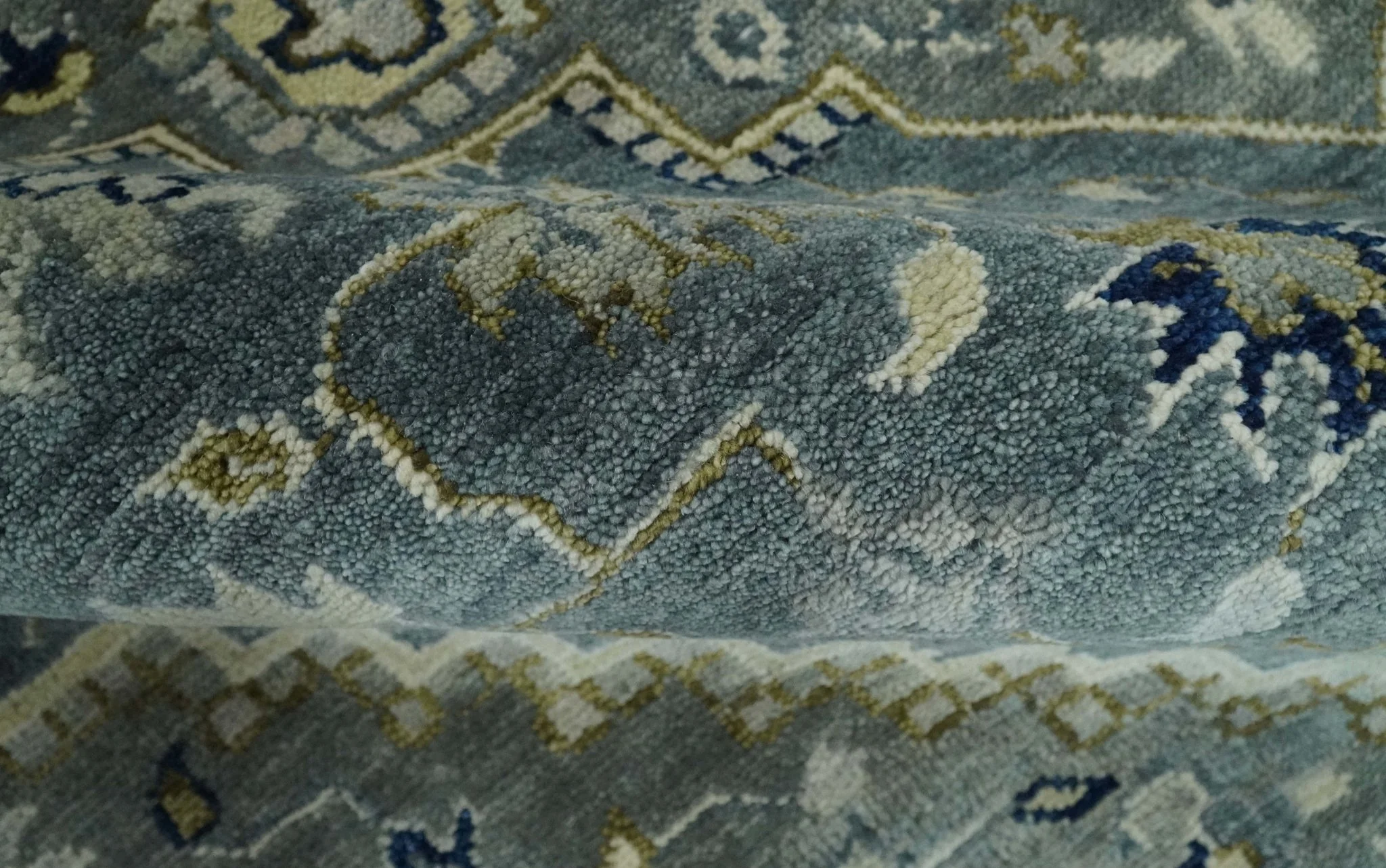 Custom Made Hand Knotted Antique Moss Gray Beige and Blue Traditional Heriz Serapi Wool Area Rug - Image 6