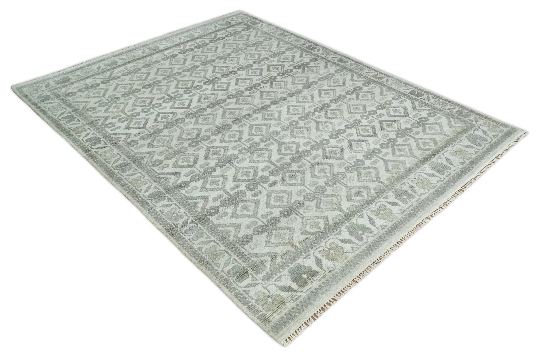 8x10 Hand Knotted Turkish Ivory and Silver Traditional Antique Persian Area Rug | TRDCP1120810S - Image 10