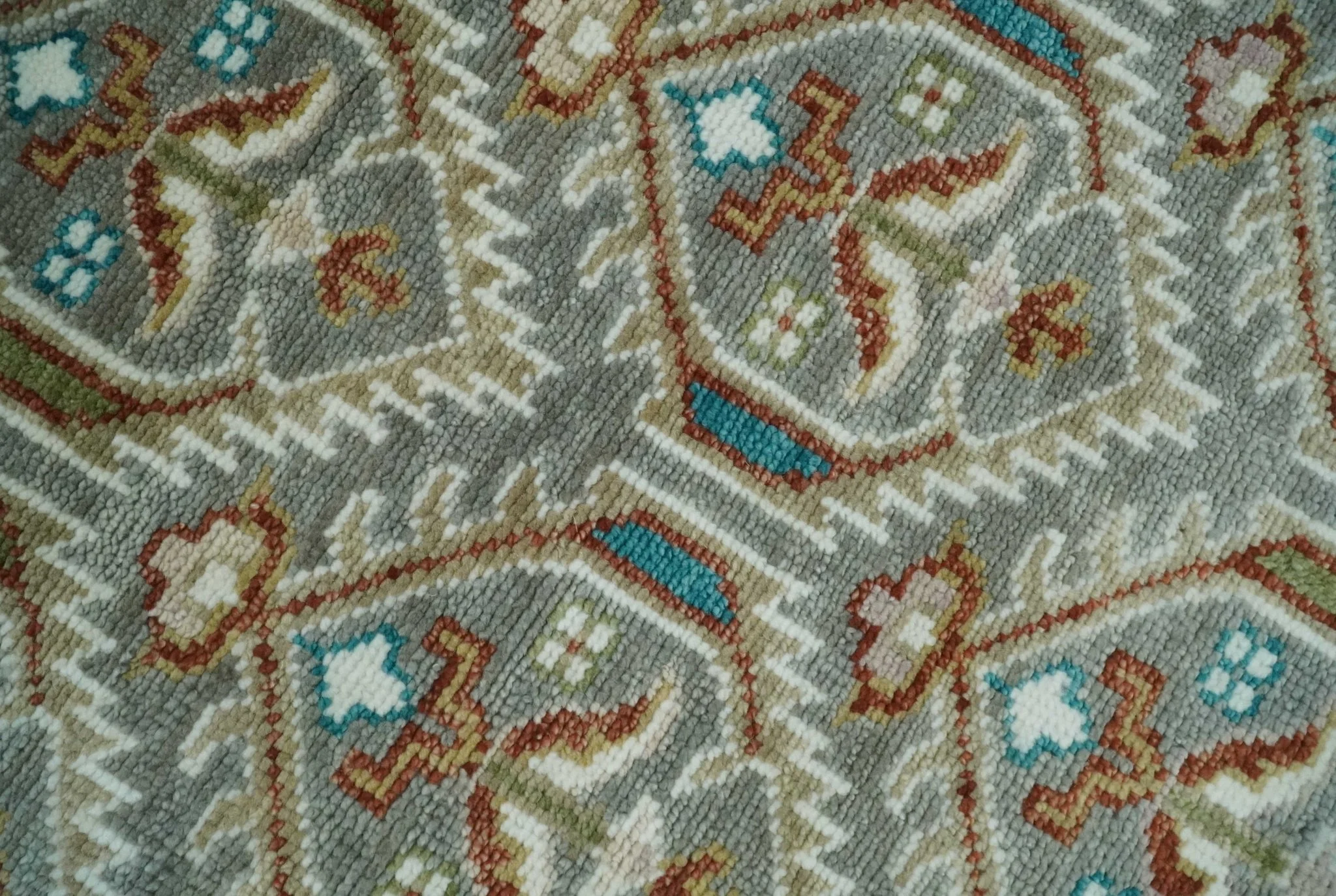 8x10 Hand Knotted Turkish Style Silver, Ivory and Rust Traditional Pile Area Rug, Repeat Design - Image 4