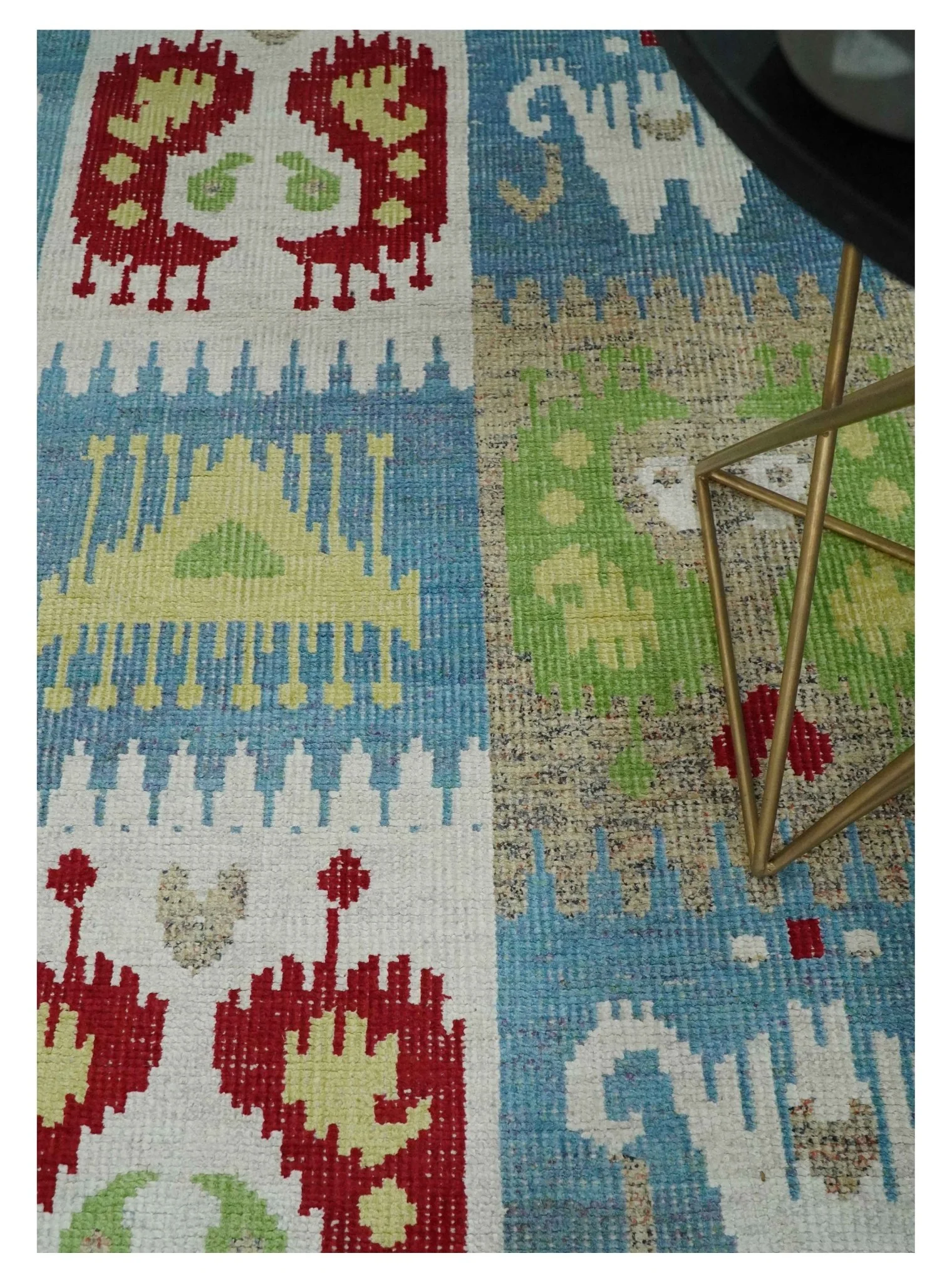 8x10 Hand Knotted White, Blue and Rust Modern Tribal Style Contemporary Recycled Silk Area Rug | OP45 - Image 2