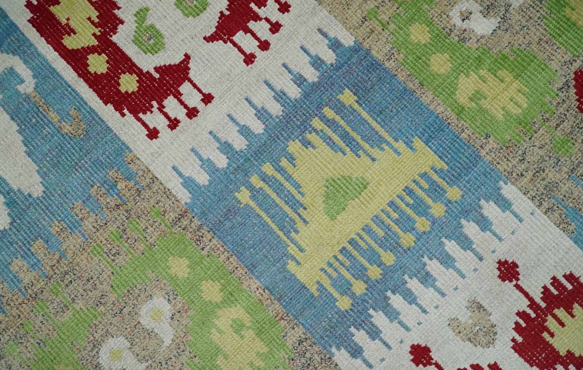 8x10 Hand Knotted White, Blue and Rust Modern Tribal Style Contemporary Recycled Silk Area Rug | OP45 - Image 4