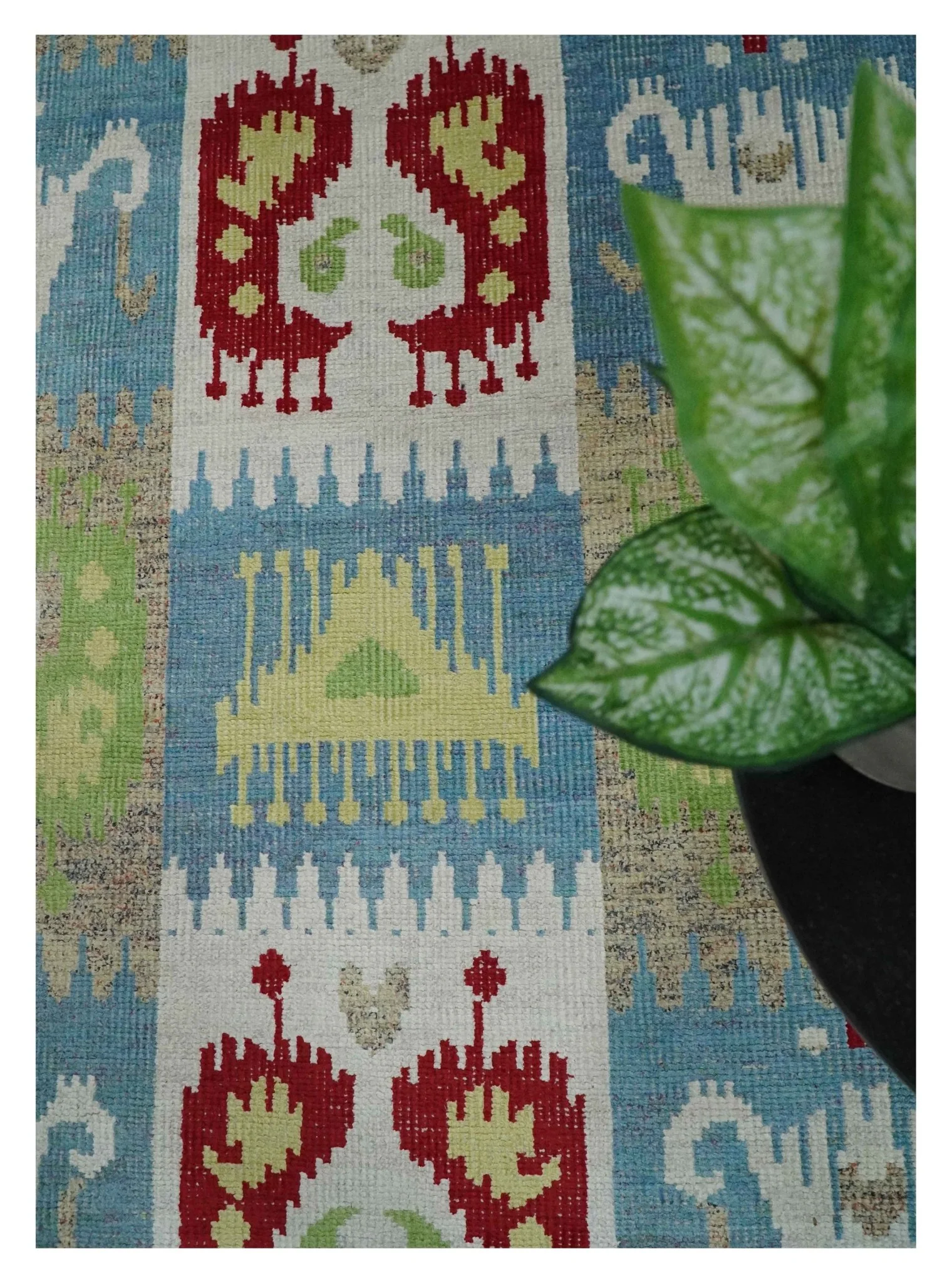 8x10 Hand Knotted White, Blue and Rust Modern Tribal Style Contemporary Recycled Silk Area Rug | OP45 - Image 5