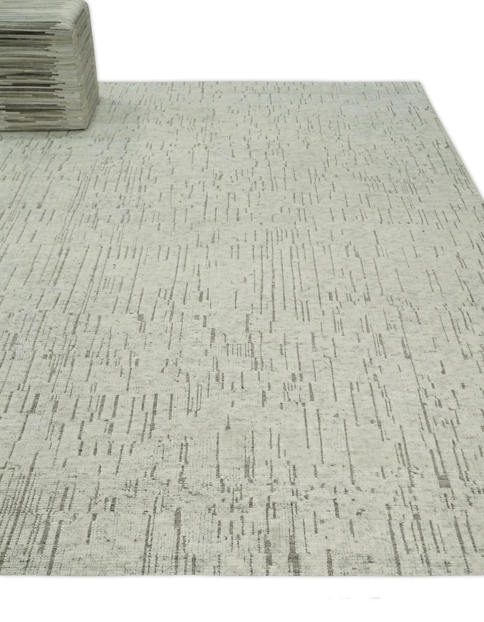 8x10 Hand Knotted Woolen Modern Contemporary Beige and Gray Tribal Area Rug | TRDCP637810 - Image 3