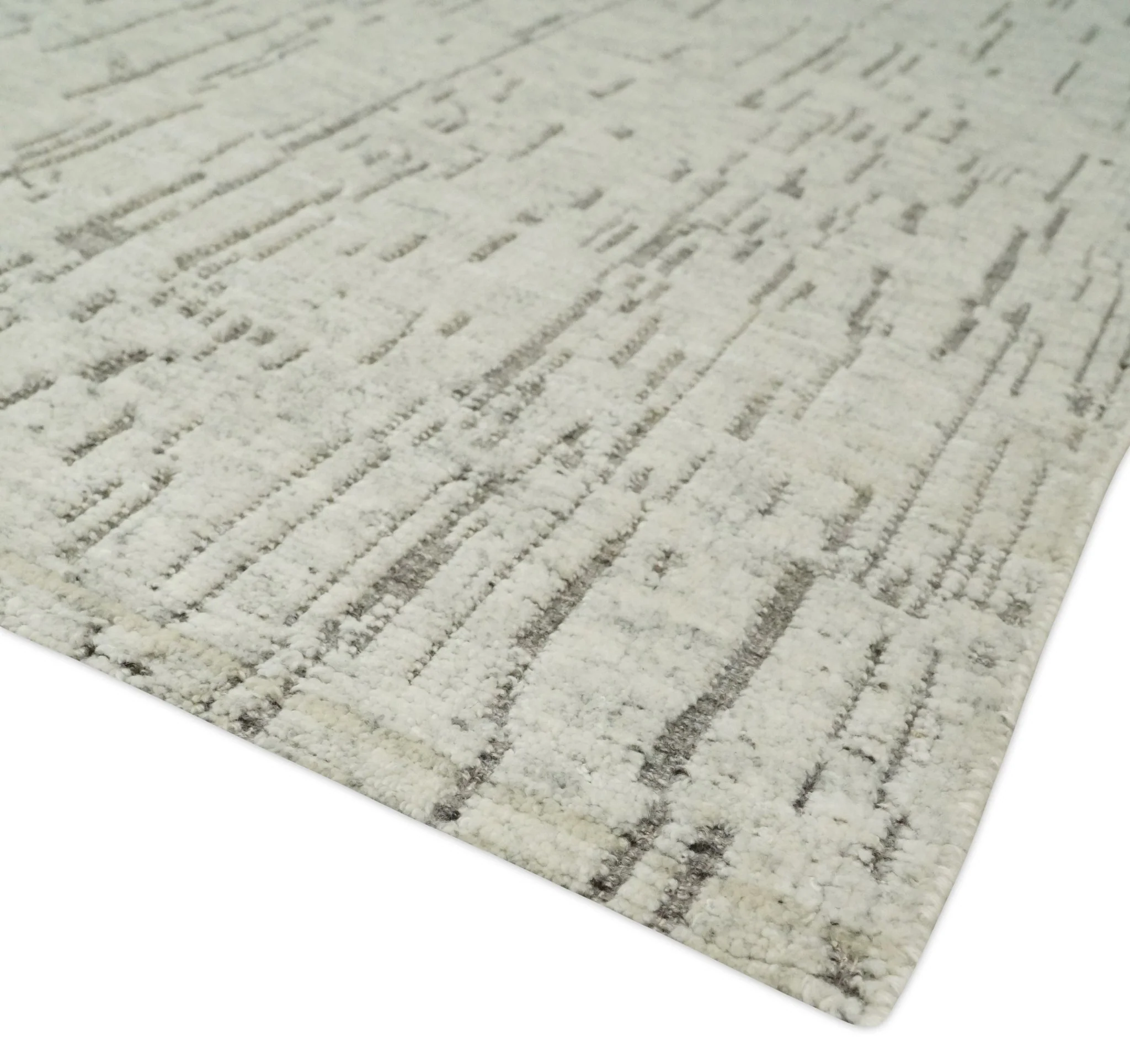 8x10 Hand Knotted Woolen Modern Contemporary Beige and Gray Tribal Area Rug | TRDCP637810 - Image 8