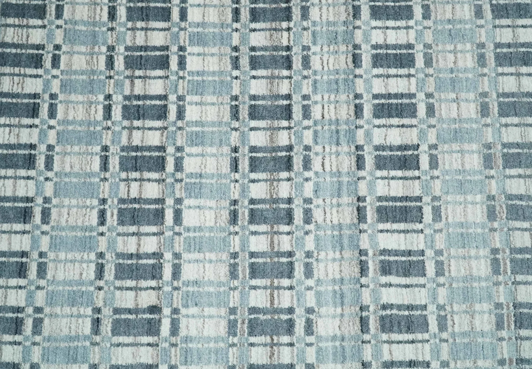 8x10 Hand Made Checkered Beige, Blue and Charcoal Scandinavian Blended Wool Flatwoven Area Rug | KE30 - Image 9
