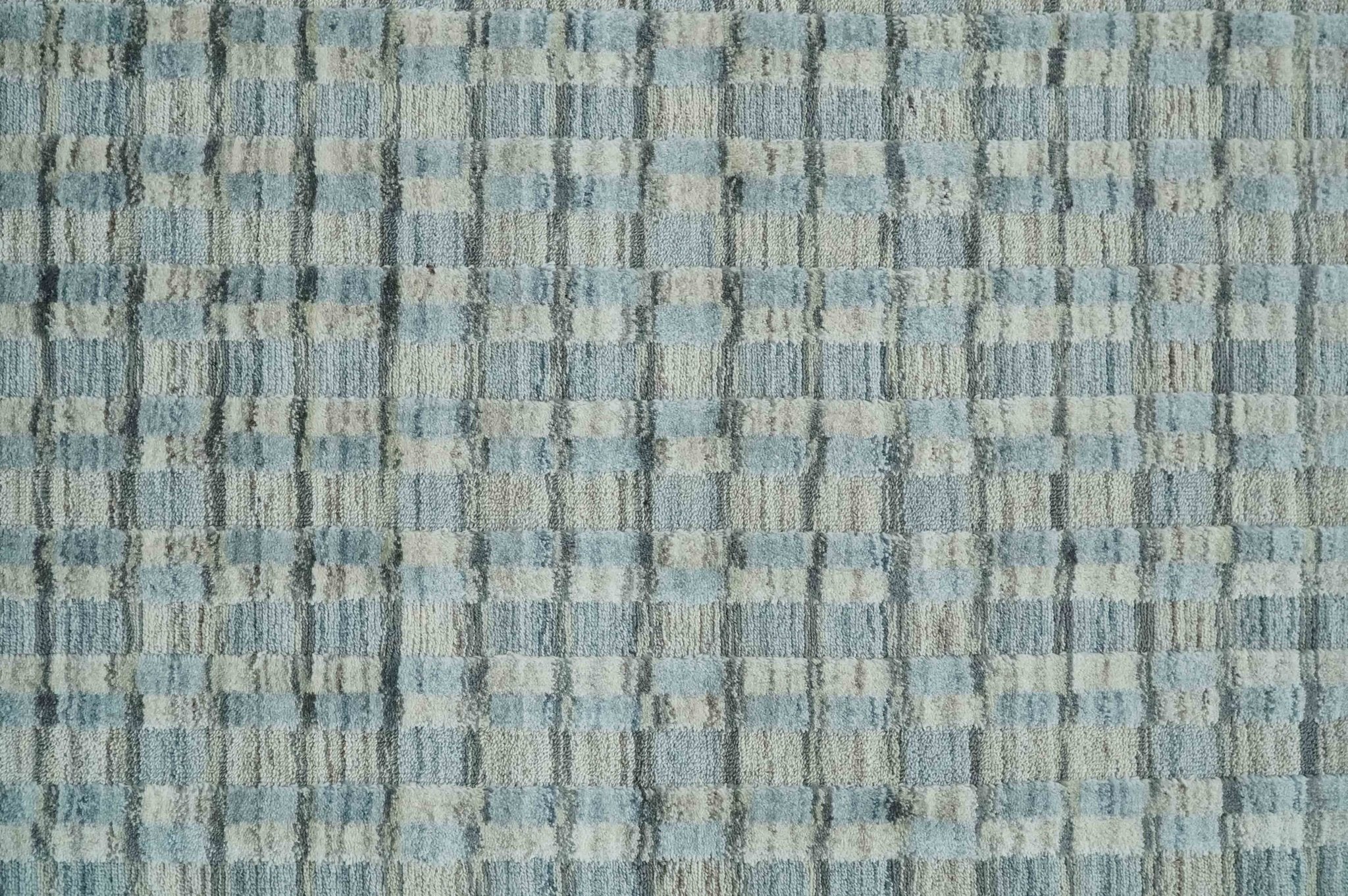 8x10 Hand Made Checkered Blue, Ivory and Brown Scandinavian Blended Wool Flatwoven Area Rug | KE40 - Image 9