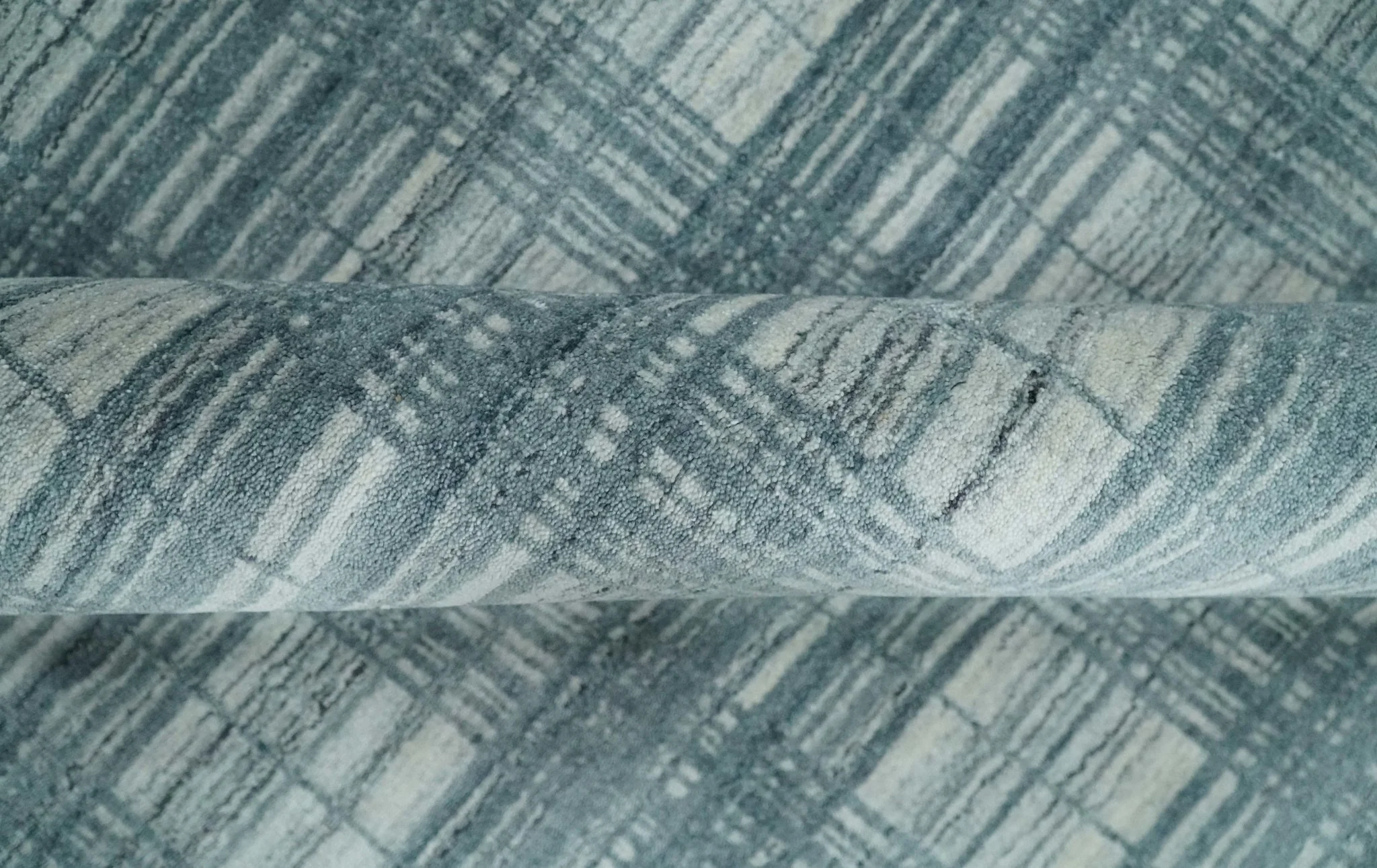 8x10 Hand Made Checkered Ivory and Blue Scandinavian Blended Wool Flatwoven Area Rug | KE21 - Image 6