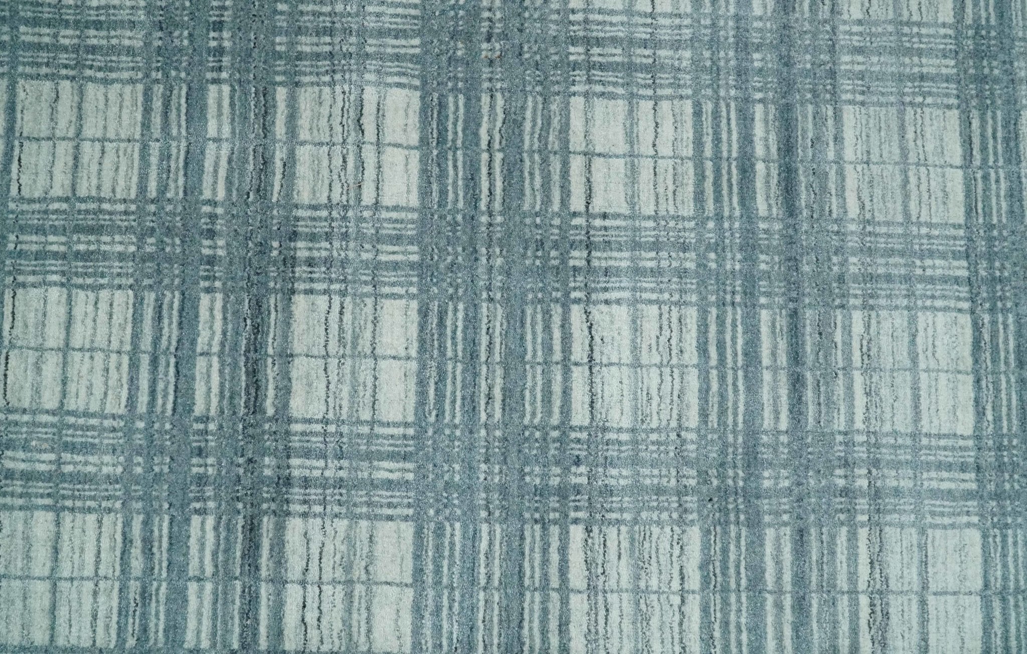 8x10 Hand Made Checkered Ivory and Blue Scandinavian Blended Wool Flatwoven Area Rug | KE21 - Image 9