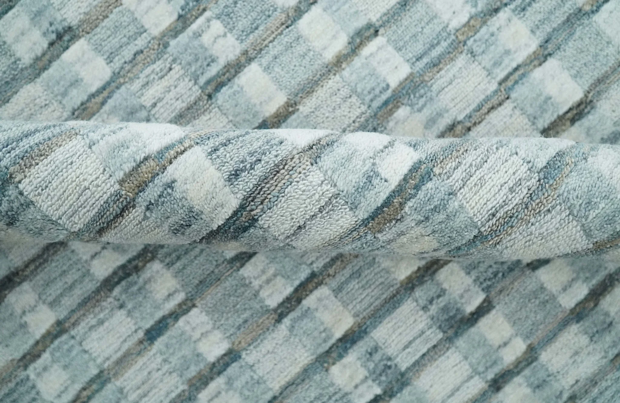 8x10 Hand Made Checkered Ivory, Teal and Gray Scandinavian Blended Wool Flatwoven Area Rug | KE18 - Image 6