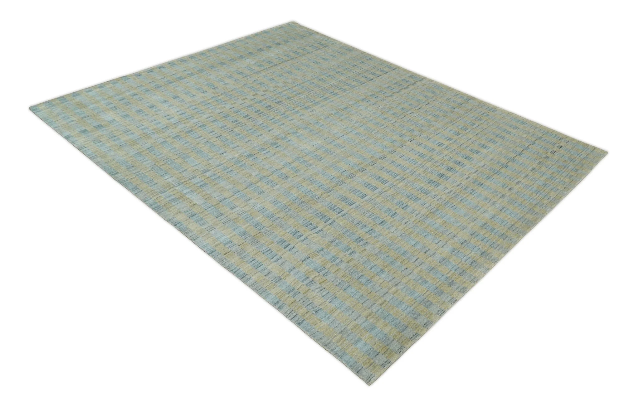 8x10 Hand Made Modern Stripes Camel and Silver Scandinavian Blended Wool Flatwoven Area Rug | KE20 - Image 10
