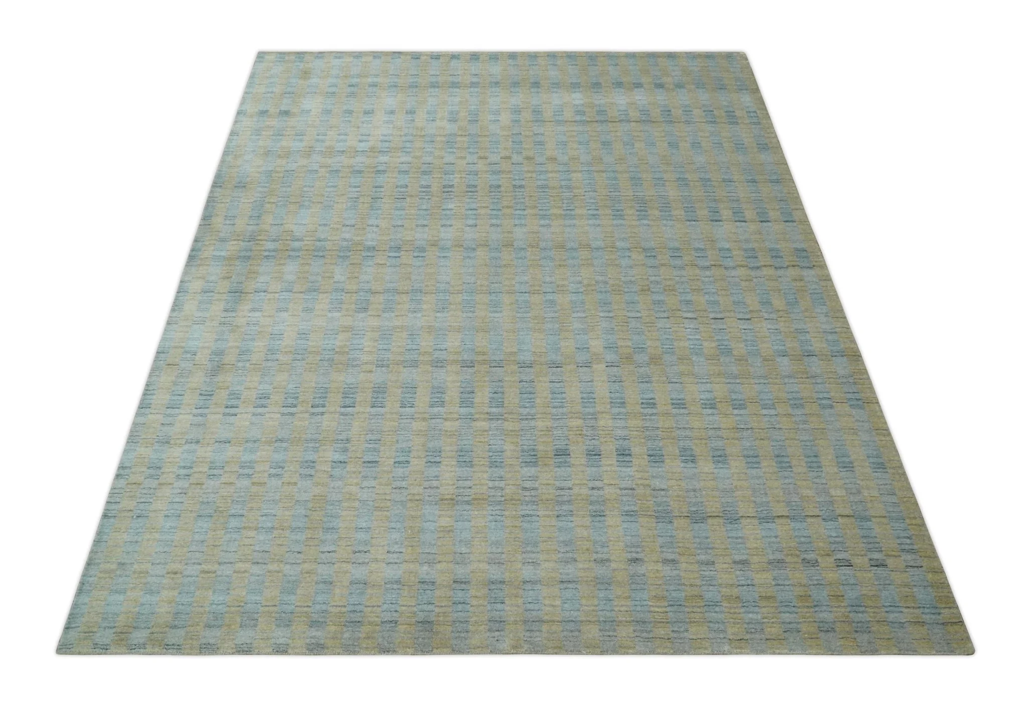 8x10 Hand Made Modern Stripes Camel and Silver Scandinavian Blended Wool Flatwoven Area Rug | KE20 - Image 11