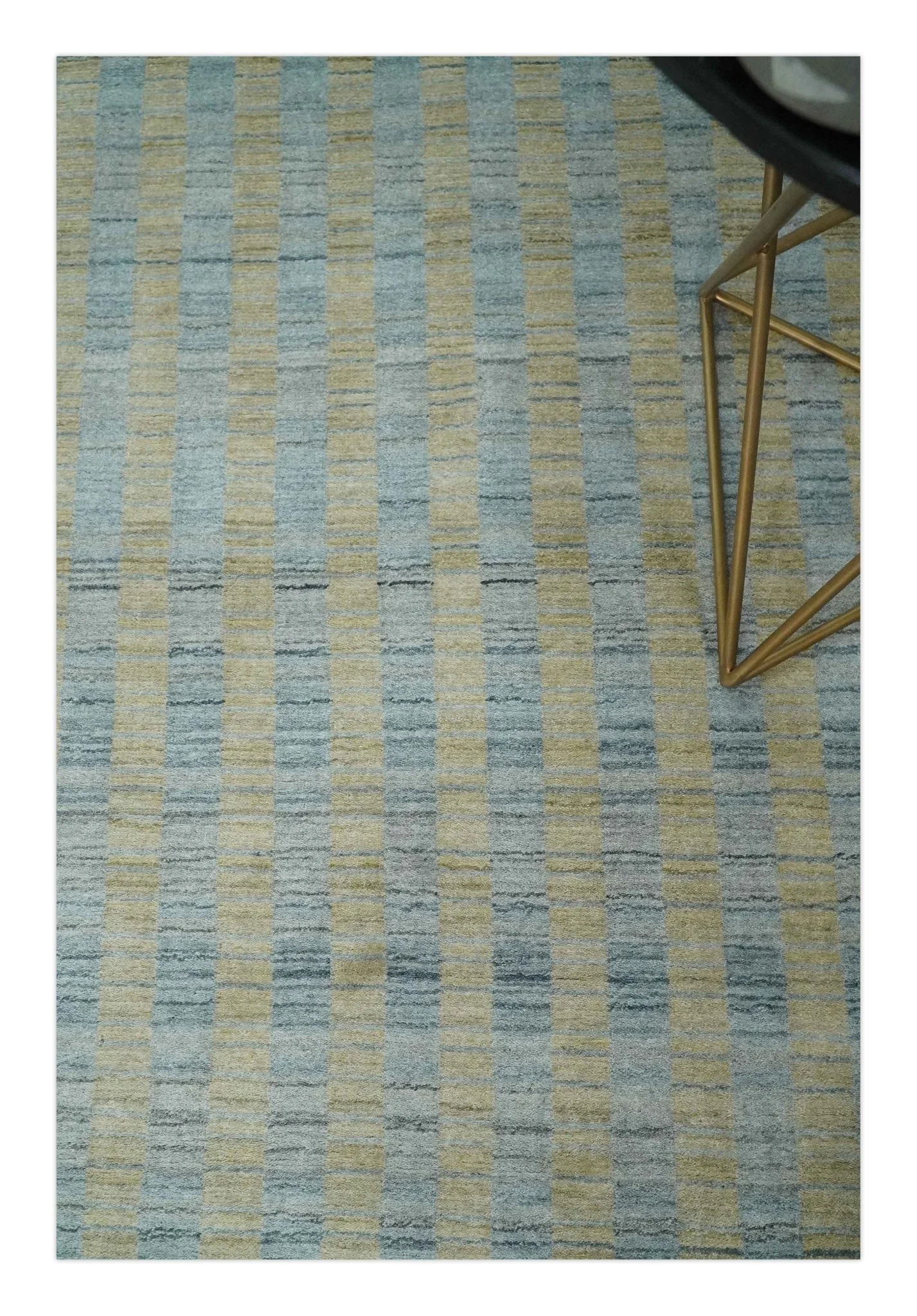 8x10 Hand Made Modern Stripes Camel and Silver Scandinavian Blended Wool Flatwoven Area Rug | KE20 - Image 2