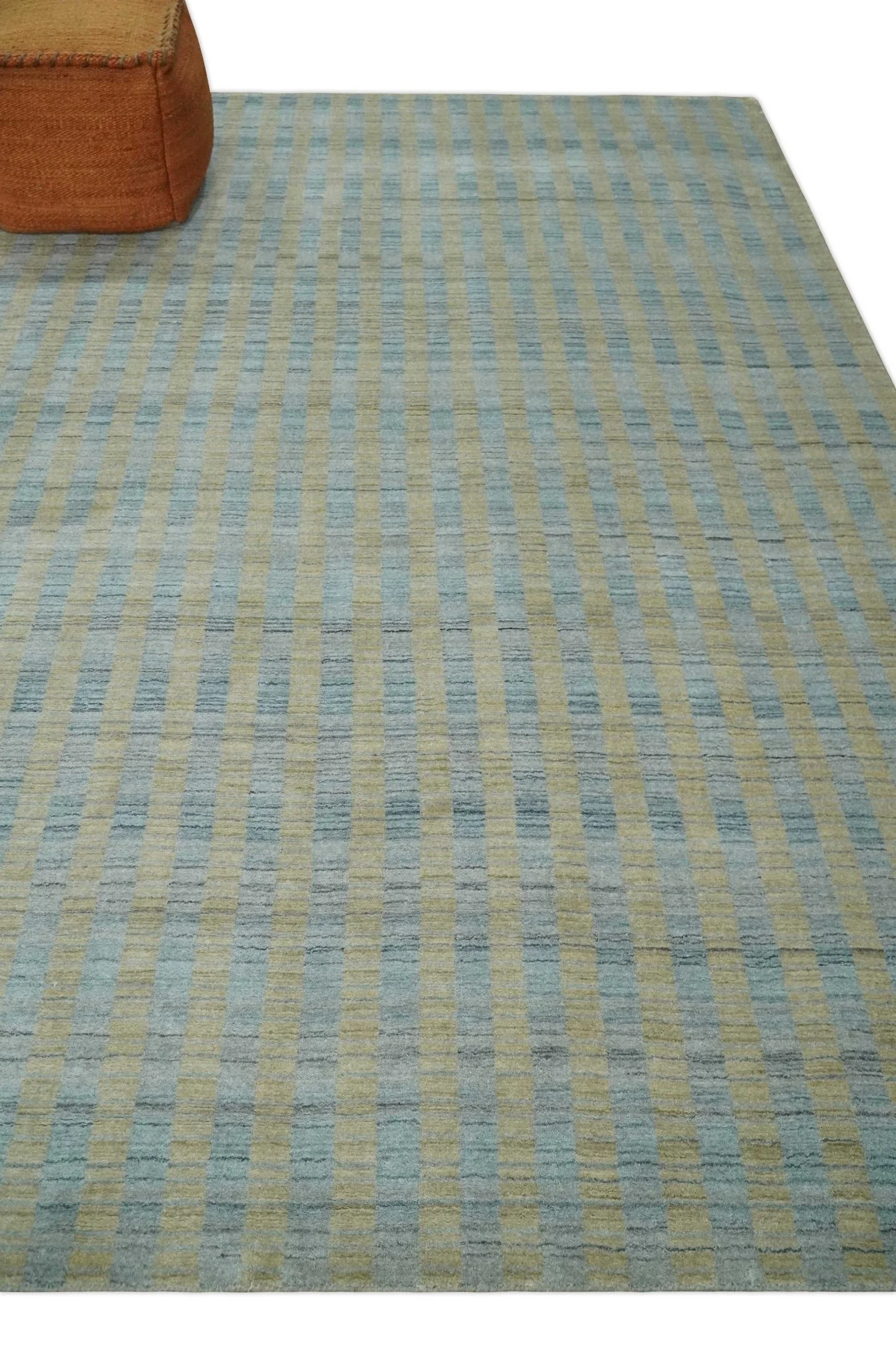 8x10 Hand Made Modern Stripes Camel and Silver Scandinavian Blended Wool Flatwoven Area Rug | KE20 - Image 3
