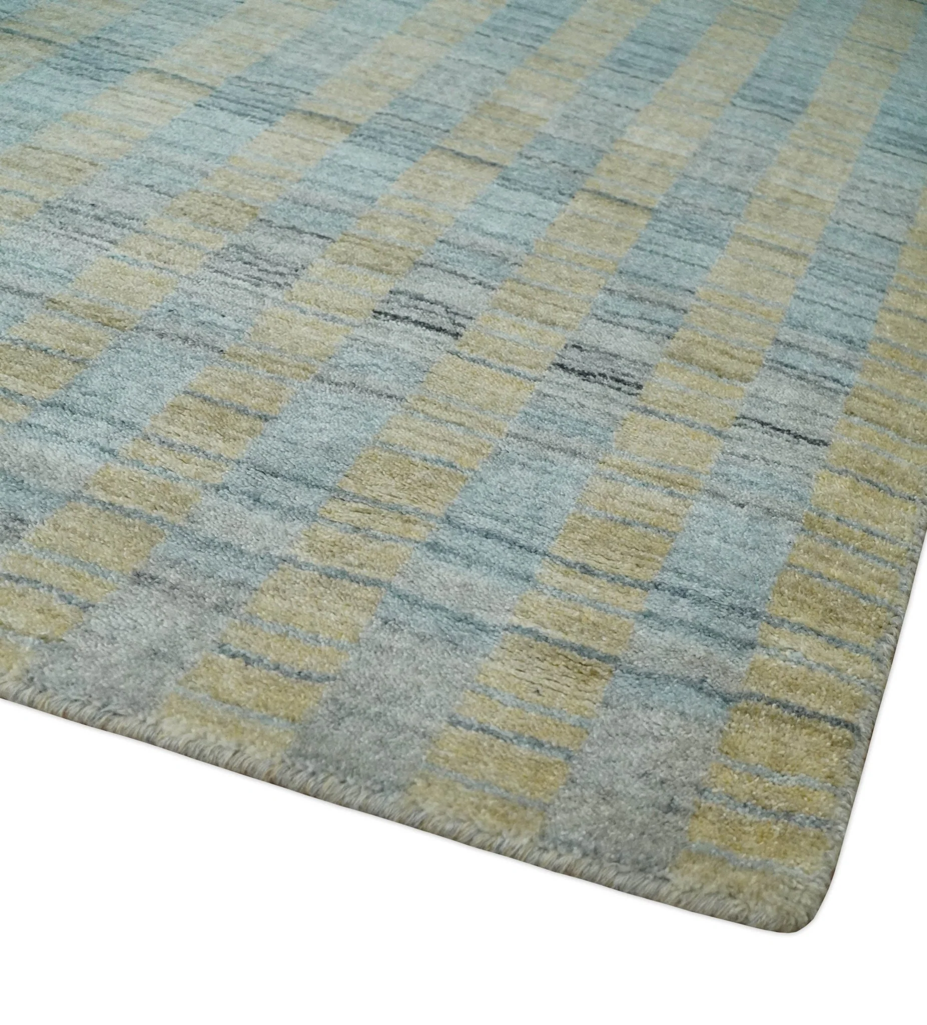 8x10 Hand Made Modern Stripes Camel and Silver Scandinavian Blended Wool Flatwoven Area Rug | KE20 - Image 5