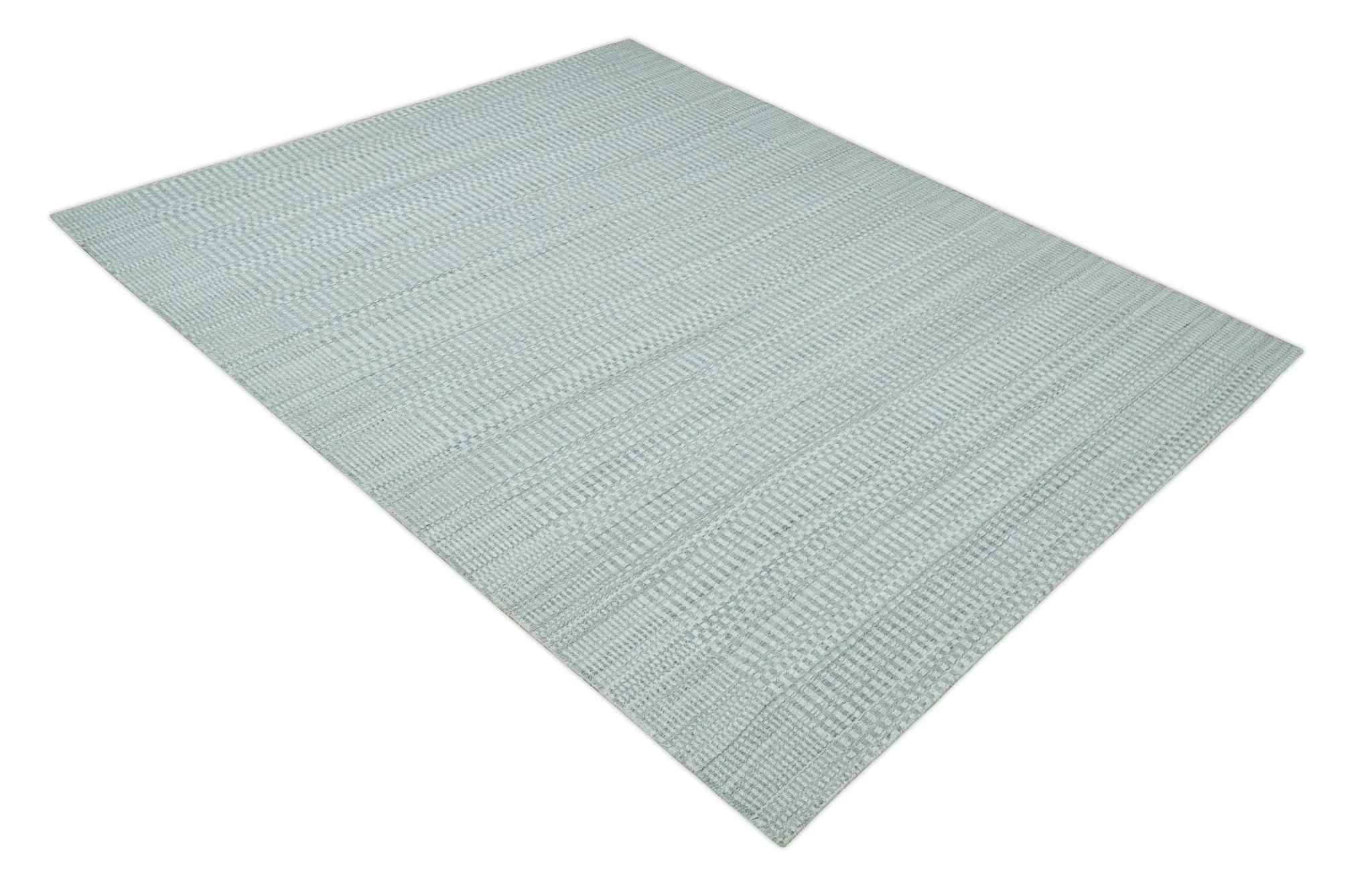 8x10 Hand Made Modern Trellis Ivory and Silver Scandinavian Blended Wool Flatwoven Area Rug | KE28 - Image 10