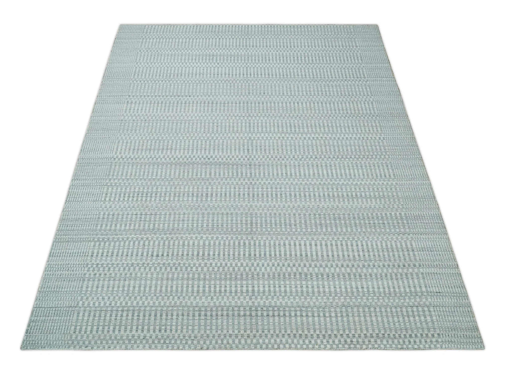 8x10 Hand Made Modern Trellis Ivory and Silver Scandinavian Blended Wool Flatwoven Area Rug | KE28 - Image 11