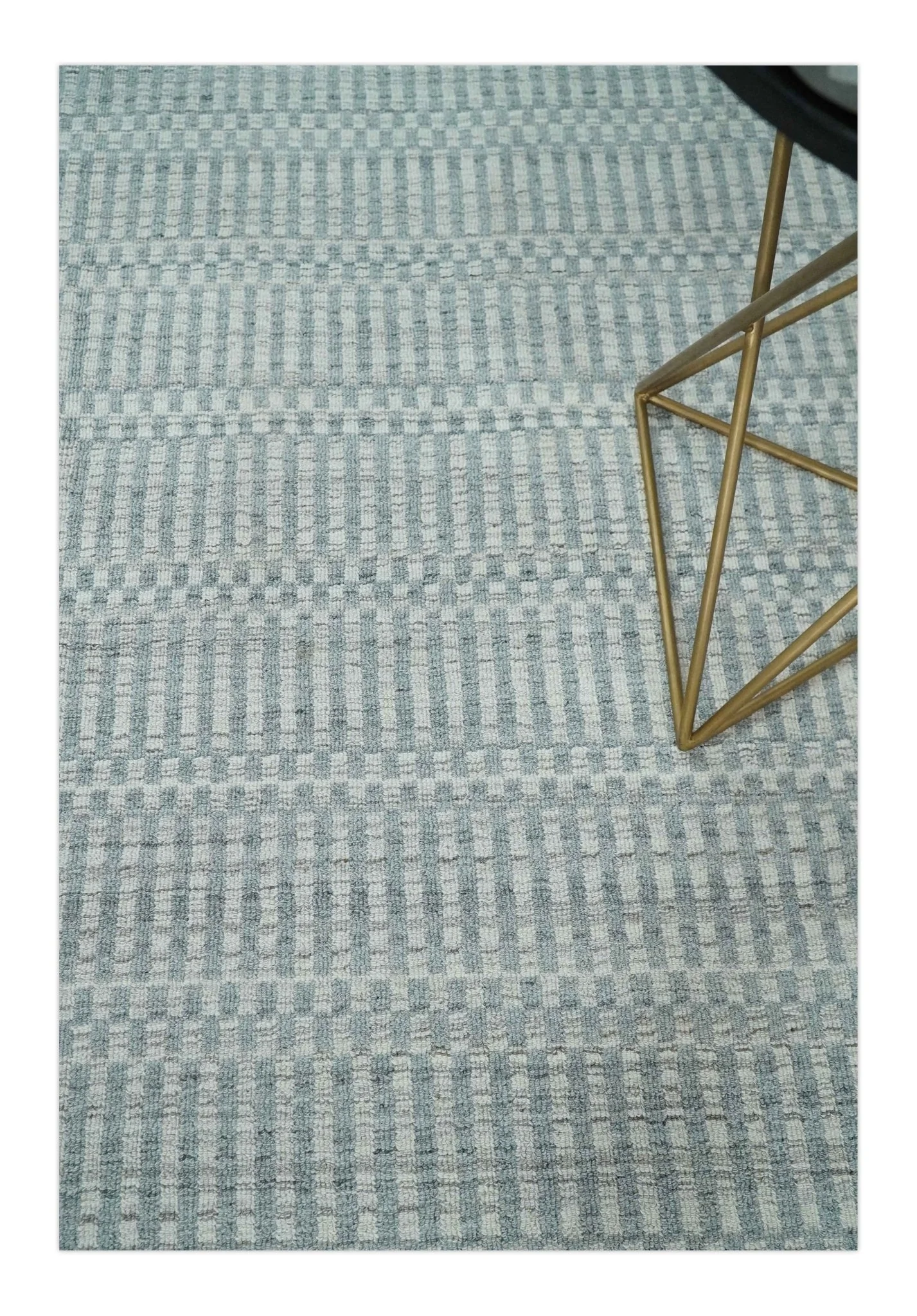 8x10 Hand Made Modern Trellis Ivory and Silver Scandinavian Blended Wool Flatwoven Area Rug | KE28 - Image 2