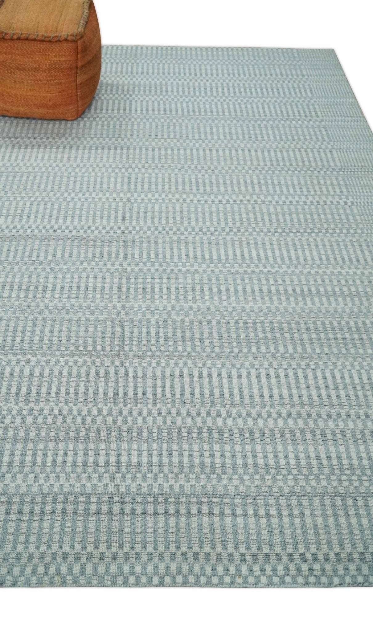 8x10 Hand Made Modern Trellis Ivory and Silver Scandinavian Blended Wool Flatwoven Area Rug | KE28 - Image 3