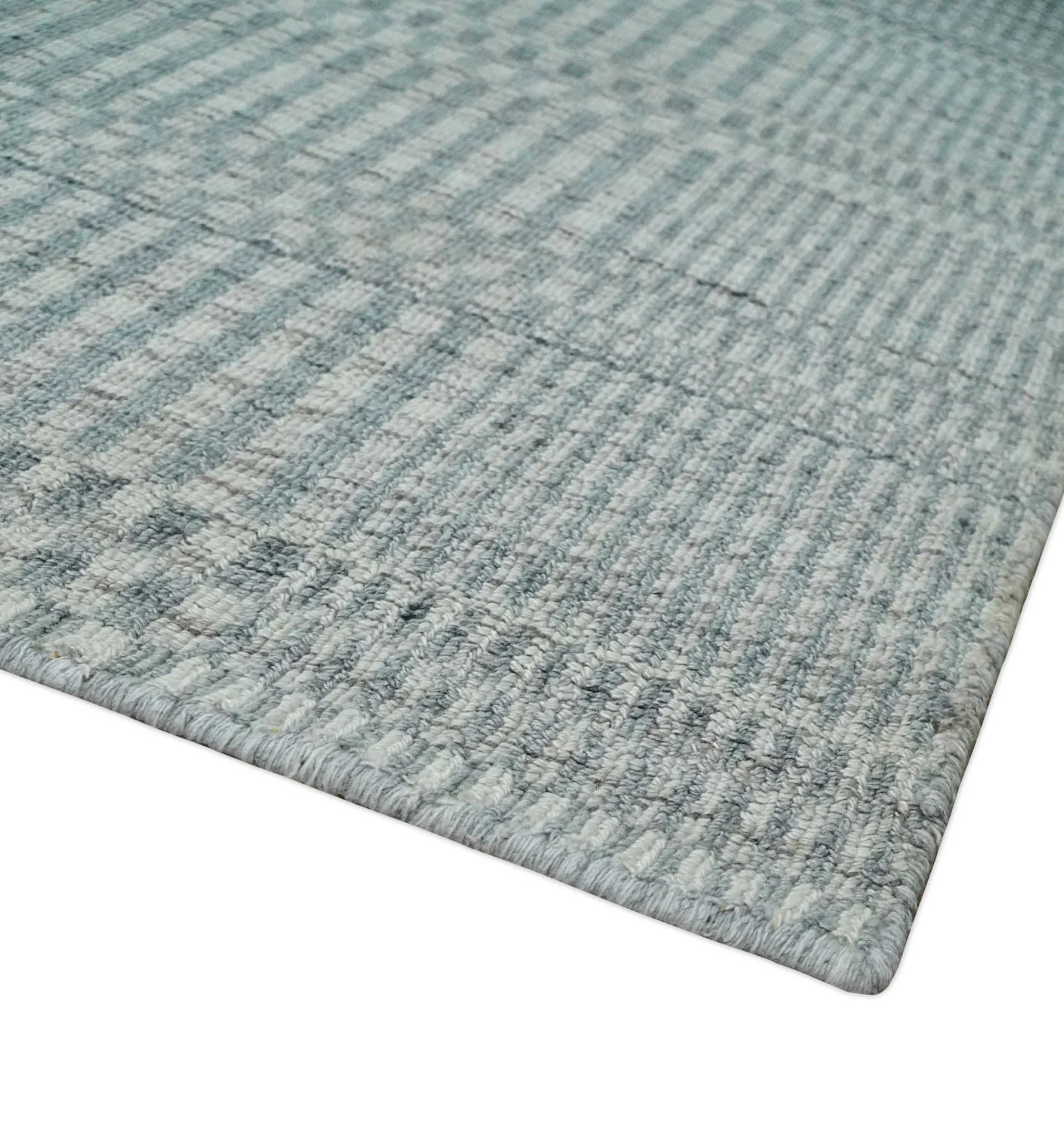8x10 Hand Made Modern Trellis Ivory and Silver Scandinavian Blended Wool Flatwoven Area Rug | KE28 - Image 5