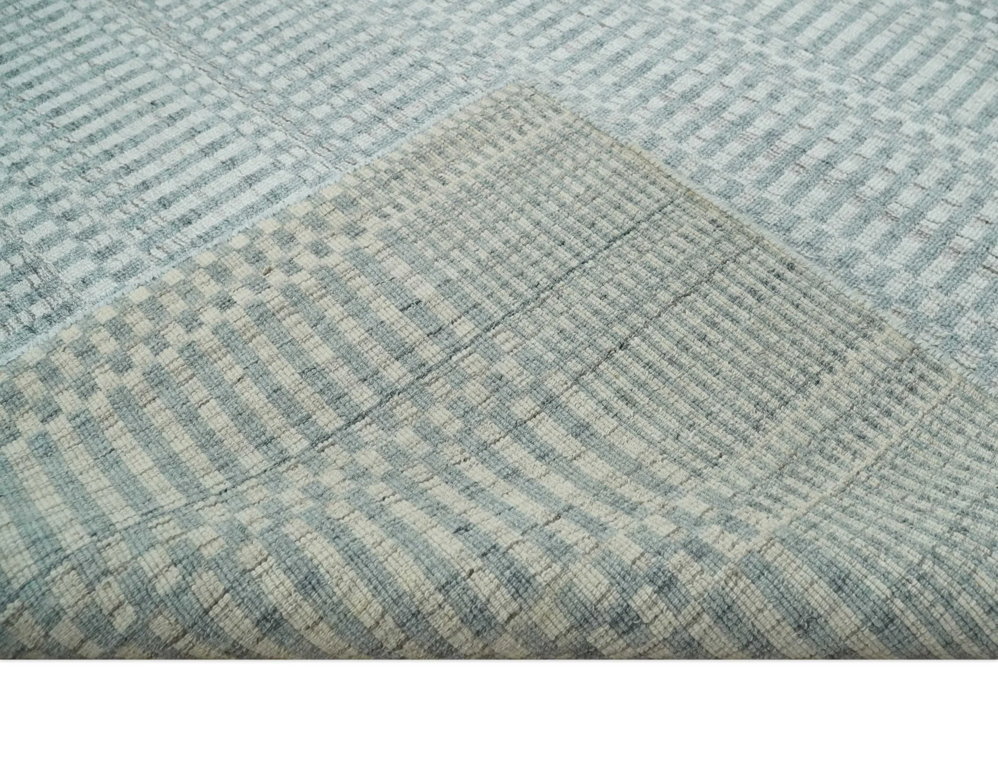 8x10 Hand Made Modern Trellis Ivory and Silver Scandinavian Blended Wool Flatwoven Area Rug | KE28 - Image 7