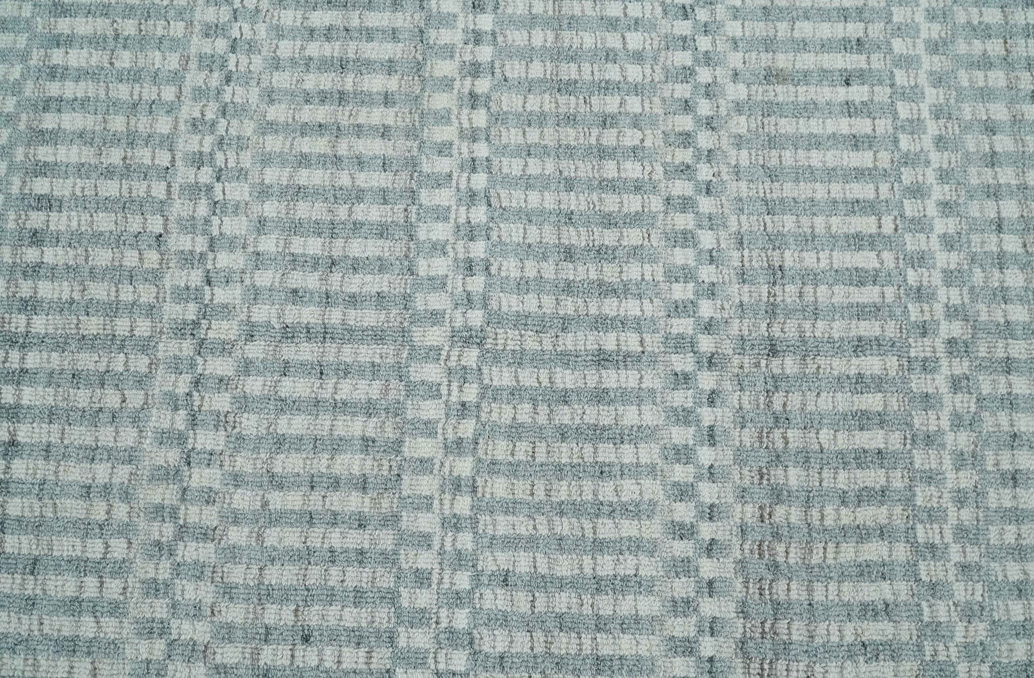 8x10 Hand Made Modern Trellis Ivory and Silver Scandinavian Blended Wool Flatwoven Area Rug | KE28 - Image 9
