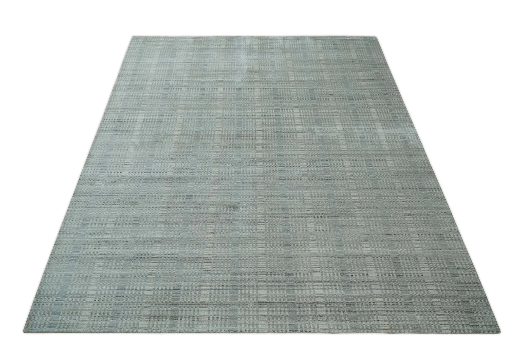 8x10 Hand Made Shaded Scandinavian Beige and Gray Blended Wool Flatwoven Area Rug | KE10 - Image 11