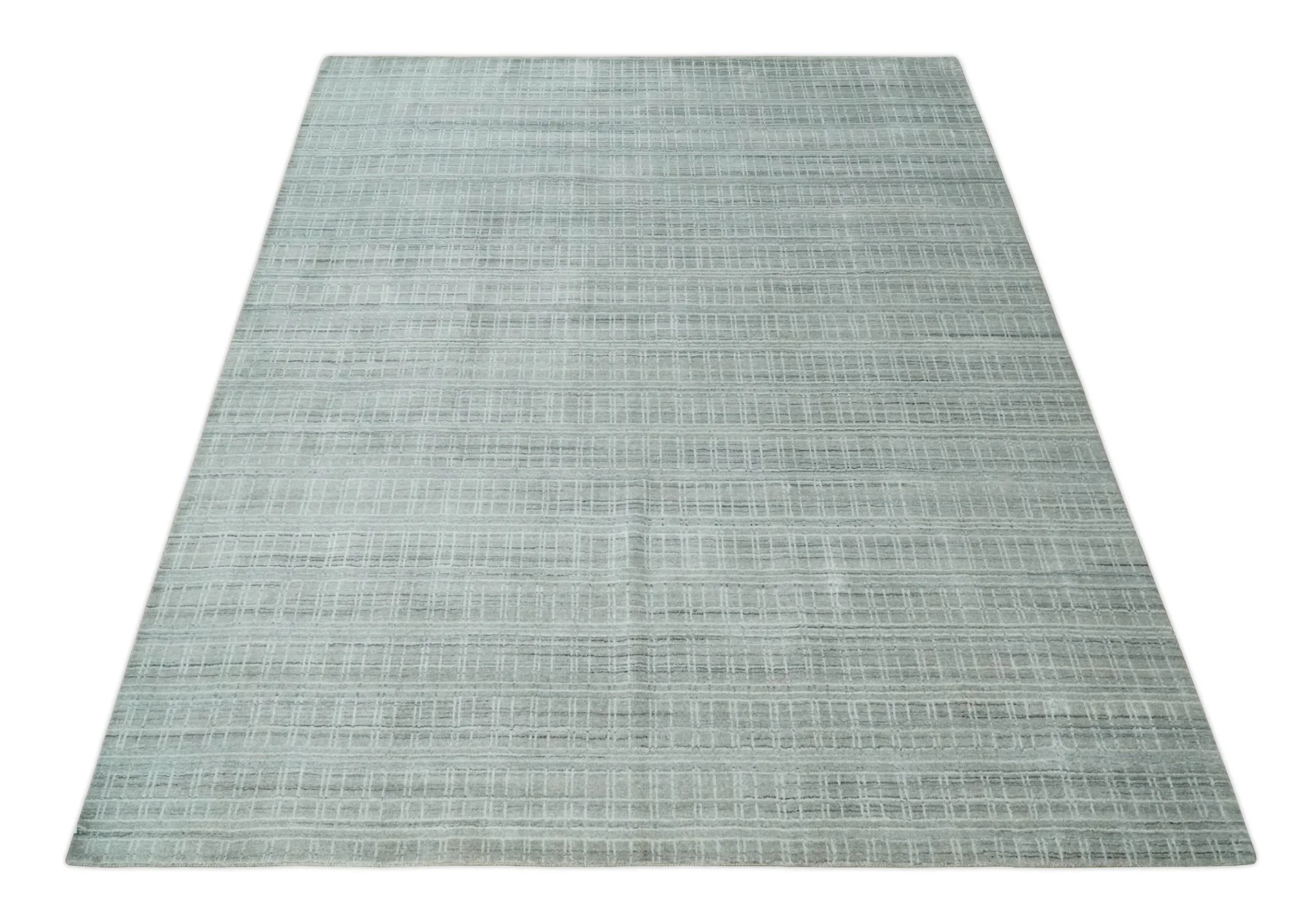 8x10 Hand Made Shaded Scandinavian White, Camel and Gray Blended Wool Flatwoven Area Rug | KE25 - Image 11