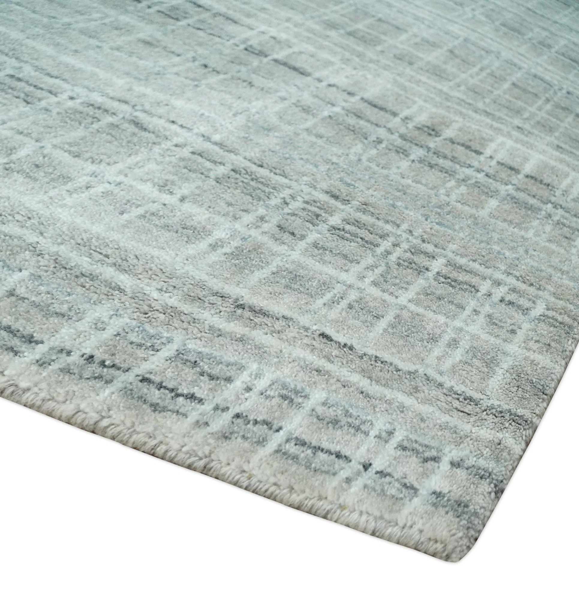 8x10 Hand Made Shaded Scandinavian White, Camel and Gray Blended Wool Flatwoven Area Rug | KE25 - Image 5