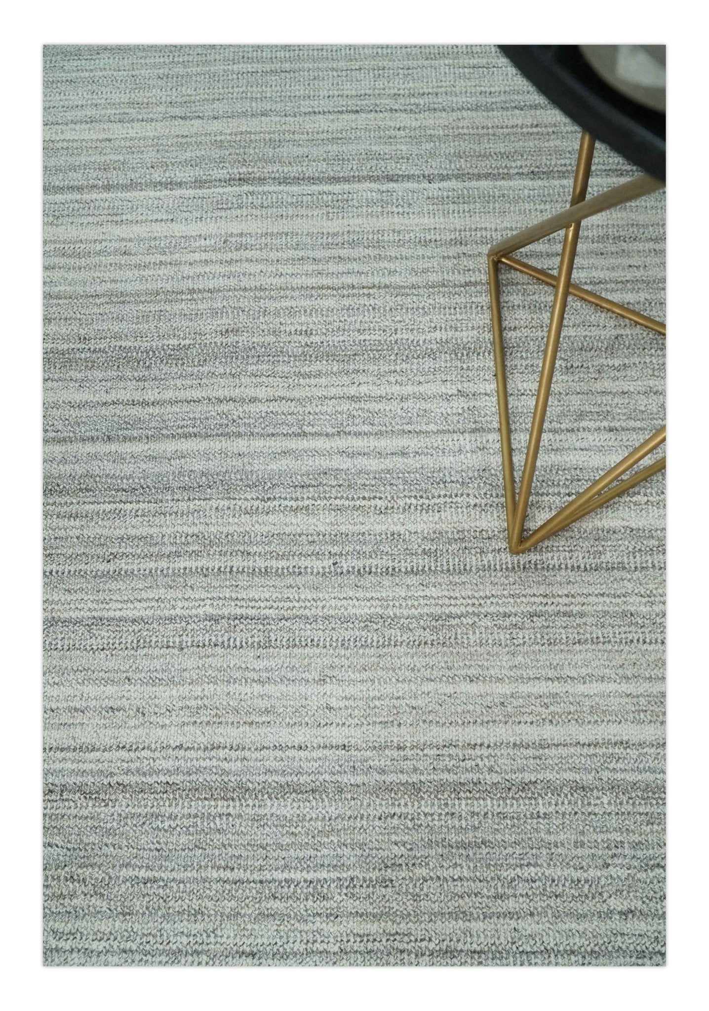8x10 Hand Made Solid Camel, Ivory and Brown Scandinavian Blended Wool Flatwoven Area Rug | KE24 - Image 2