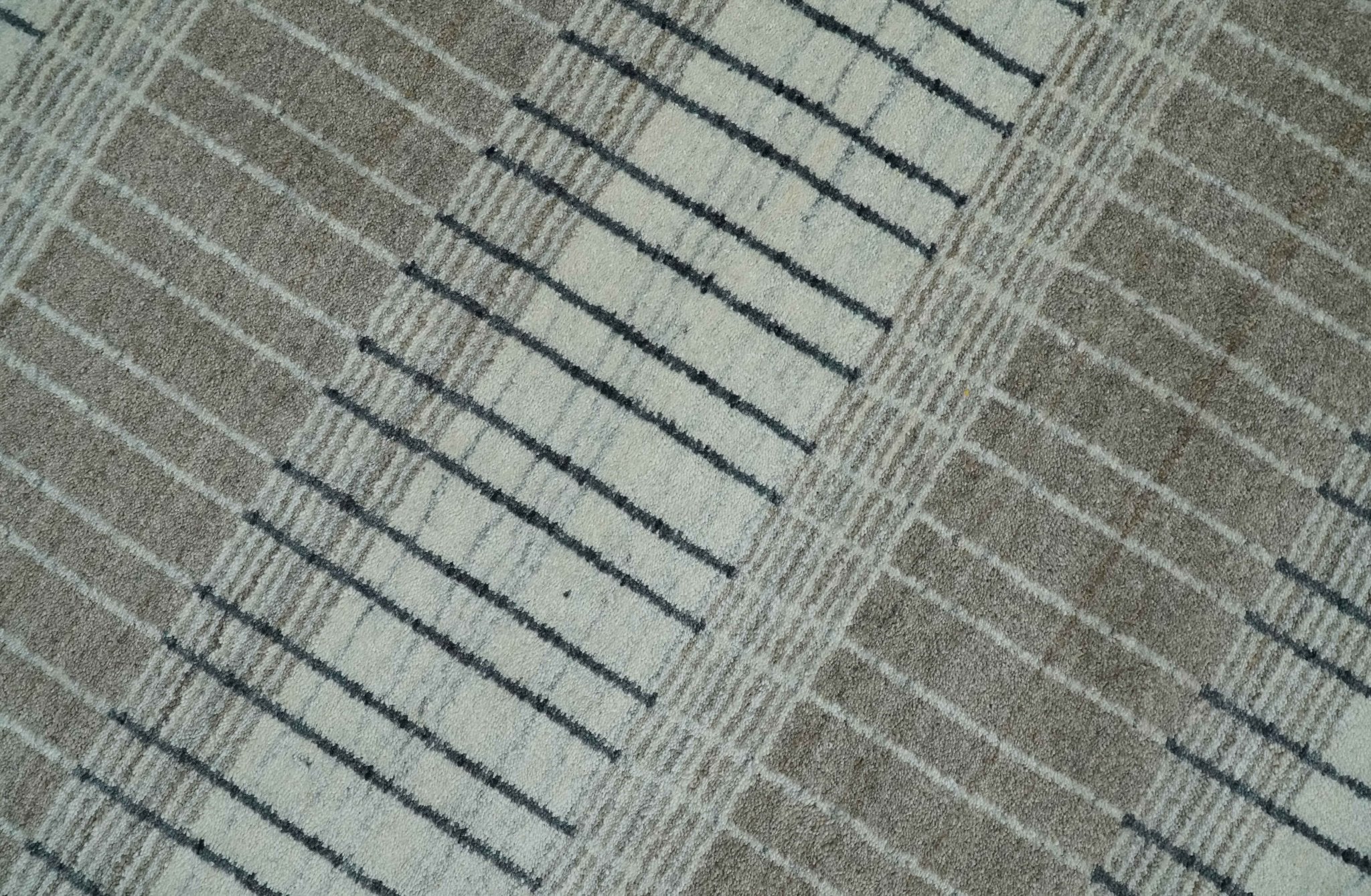 Modern 8x10 Hand Made Stripes Ivory, Black and Brown Scandinavian Blended Wool Flatwoven Area Rug | KE5 - Image 4