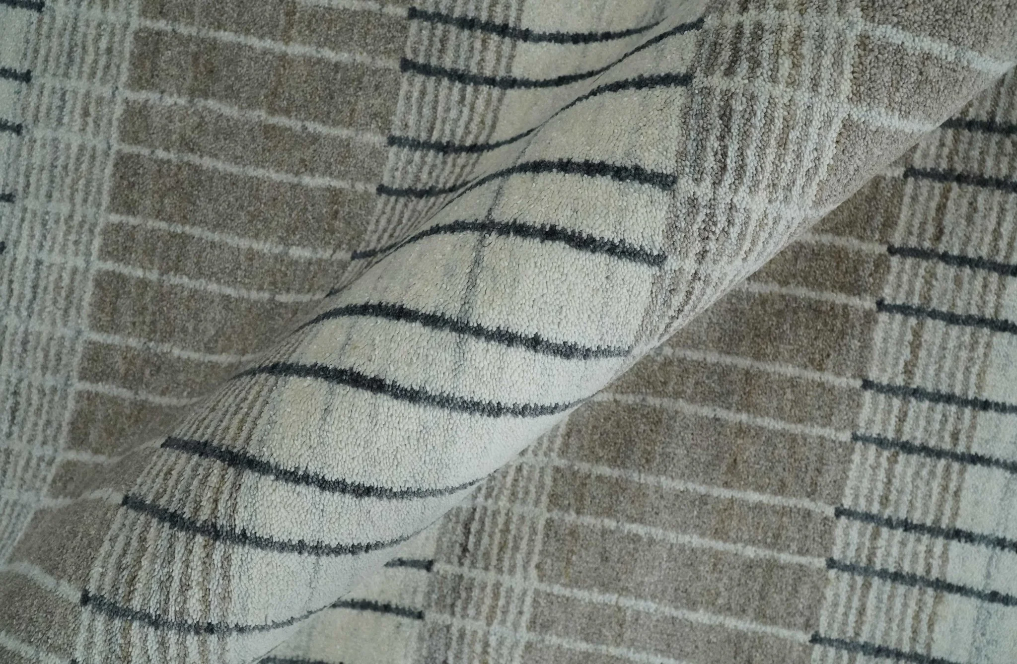 Modern 8x10 Hand Made Stripes Ivory, Black and Brown Scandinavian Blended Wool Flatwoven Area Rug | KE5 - Image 6
