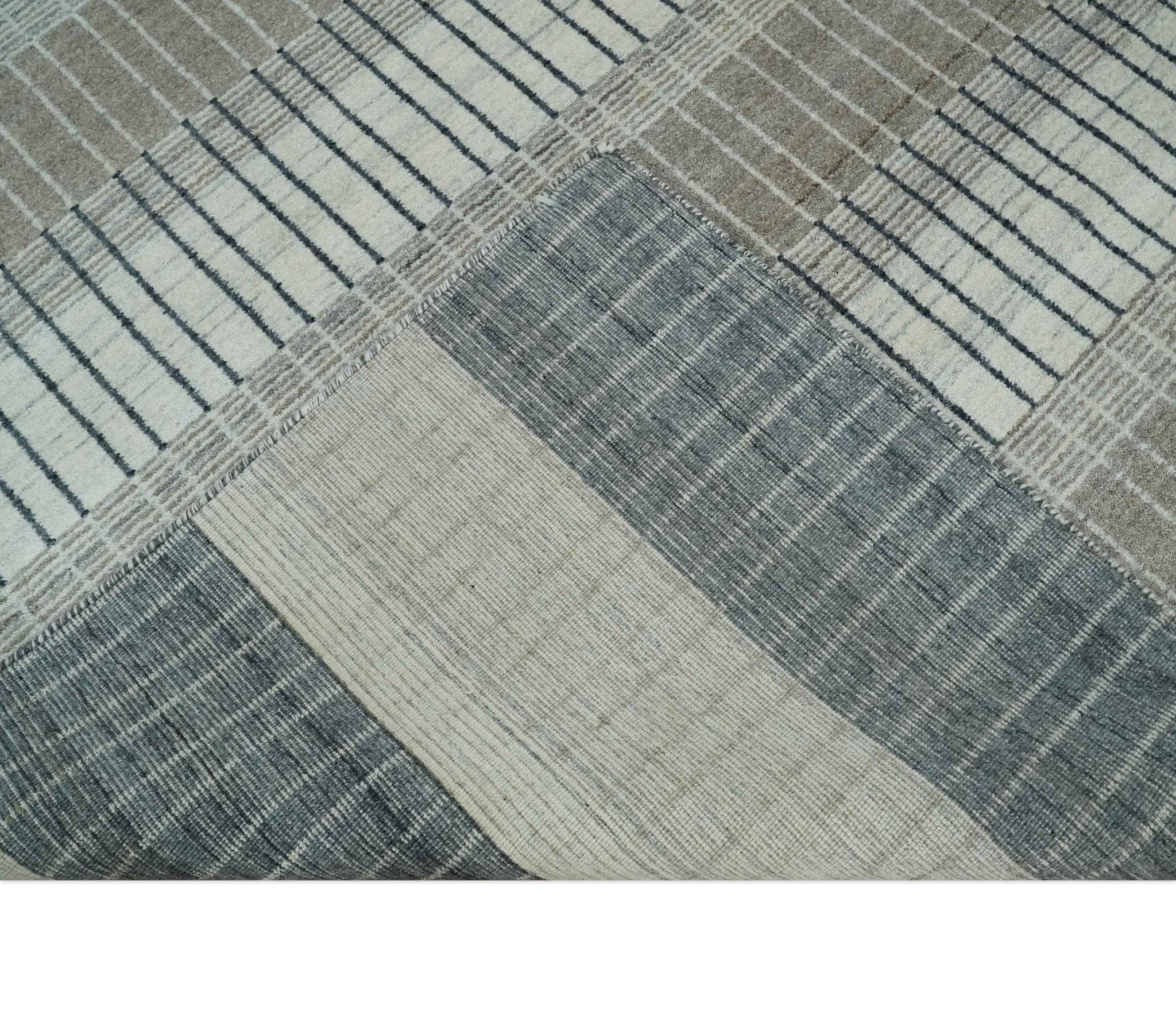 Modern 8x10 Hand Made Stripes Ivory, Black and Brown Scandinavian Blended Wool Flatwoven Area Rug | KE5 - Image 7