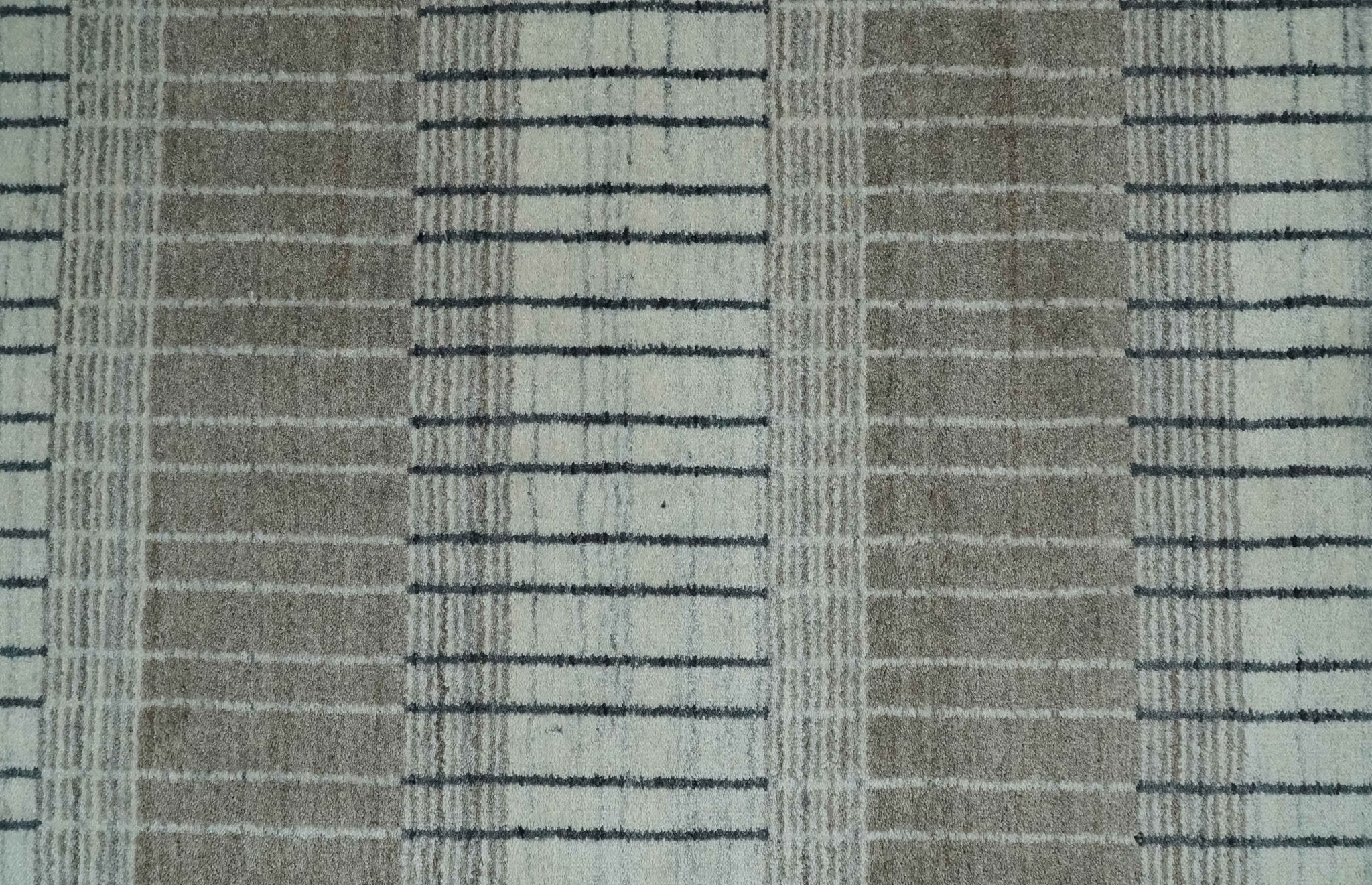 Modern 8x10 Hand Made Stripes Ivory, Black and Brown Scandinavian Blended Wool Flatwoven Area Rug | KE5 - Image 9