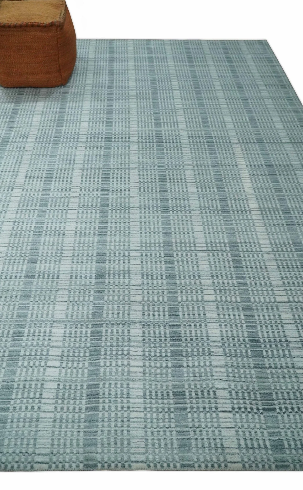 Modern 8x10 Hand Made striped Ivory, silver and Gray Scandinavian Blended Wool Flatwoven Area Rug | KE2 - Image 3