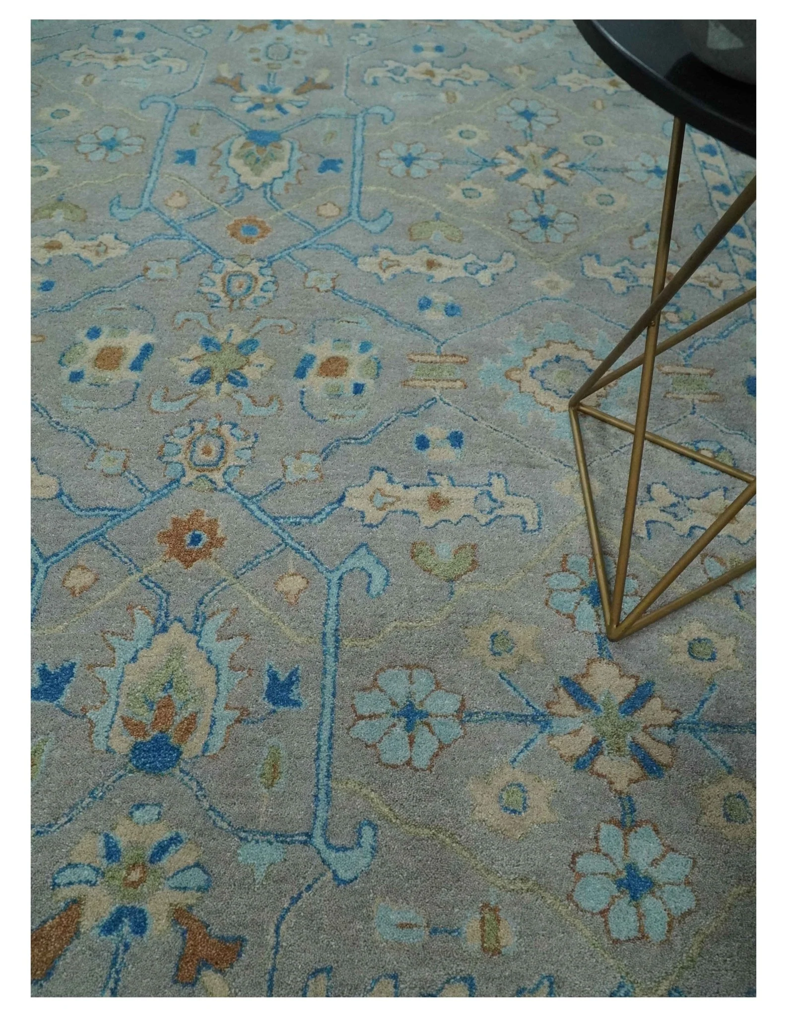 8x10 Hand Tufted Gray, Beige and Accent Blue Traditional Herati Design Wool Rug - Image 2