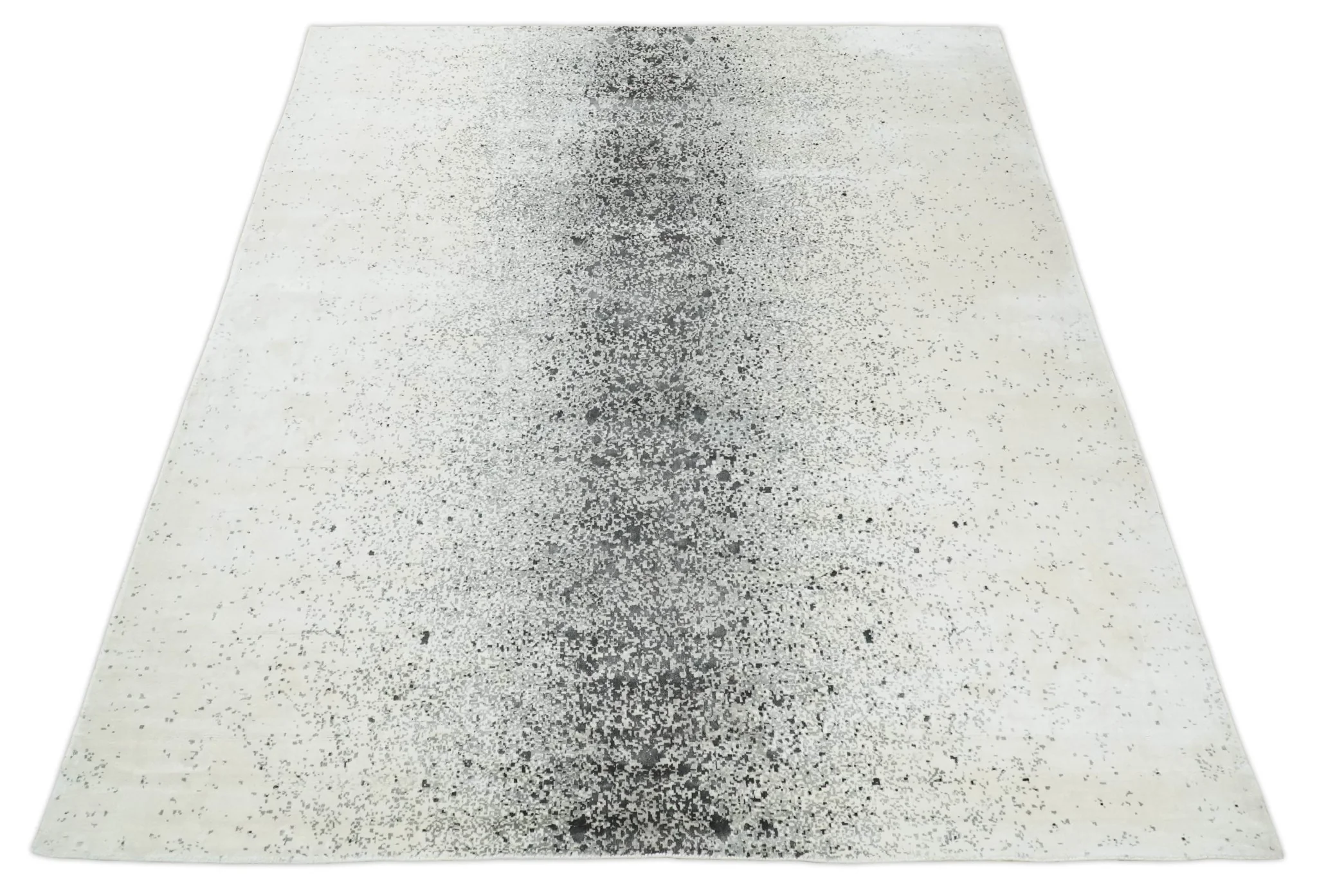 8x10 Ivory and Charcoal Modern Abstract Handmade Art Silk Area Rug - Image 10