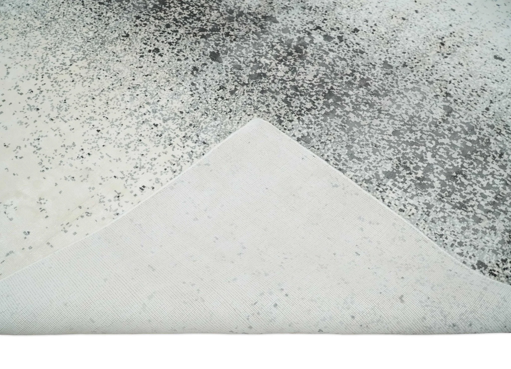 8x10 Ivory and Charcoal Modern Abstract Handmade Art Silk Area Rug - Image 6