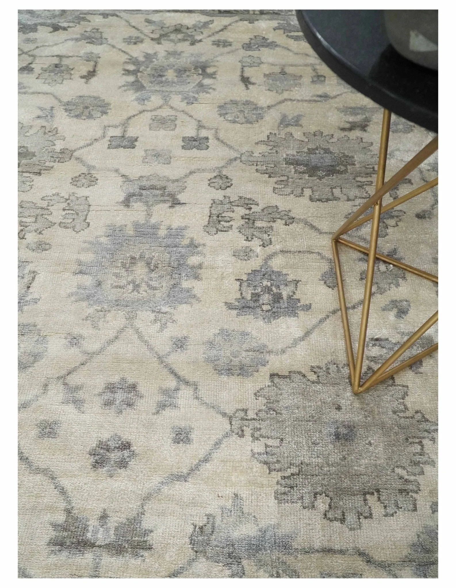 Ivory, Silver and Charcoal 8x10 Hand Knotted All Bamboo Silk Fine Oushak Area Rug - Image 2