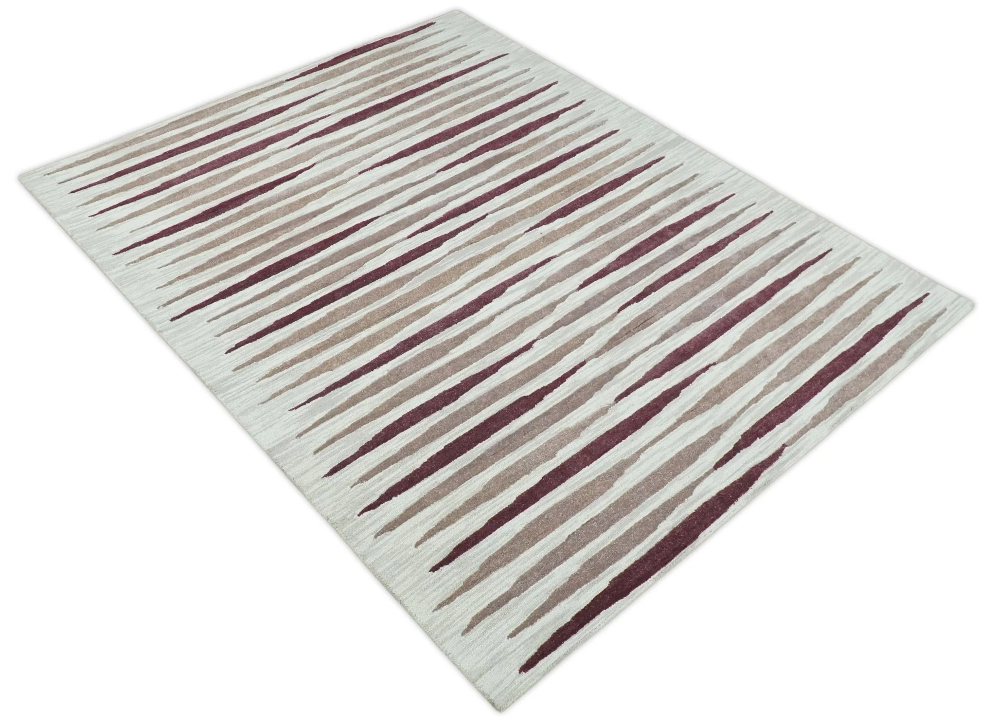 8x10 Ivory and Pink Hand Tufted Modern Scandinavian Stripe Wool Area Rug | YUK2 - Image 4