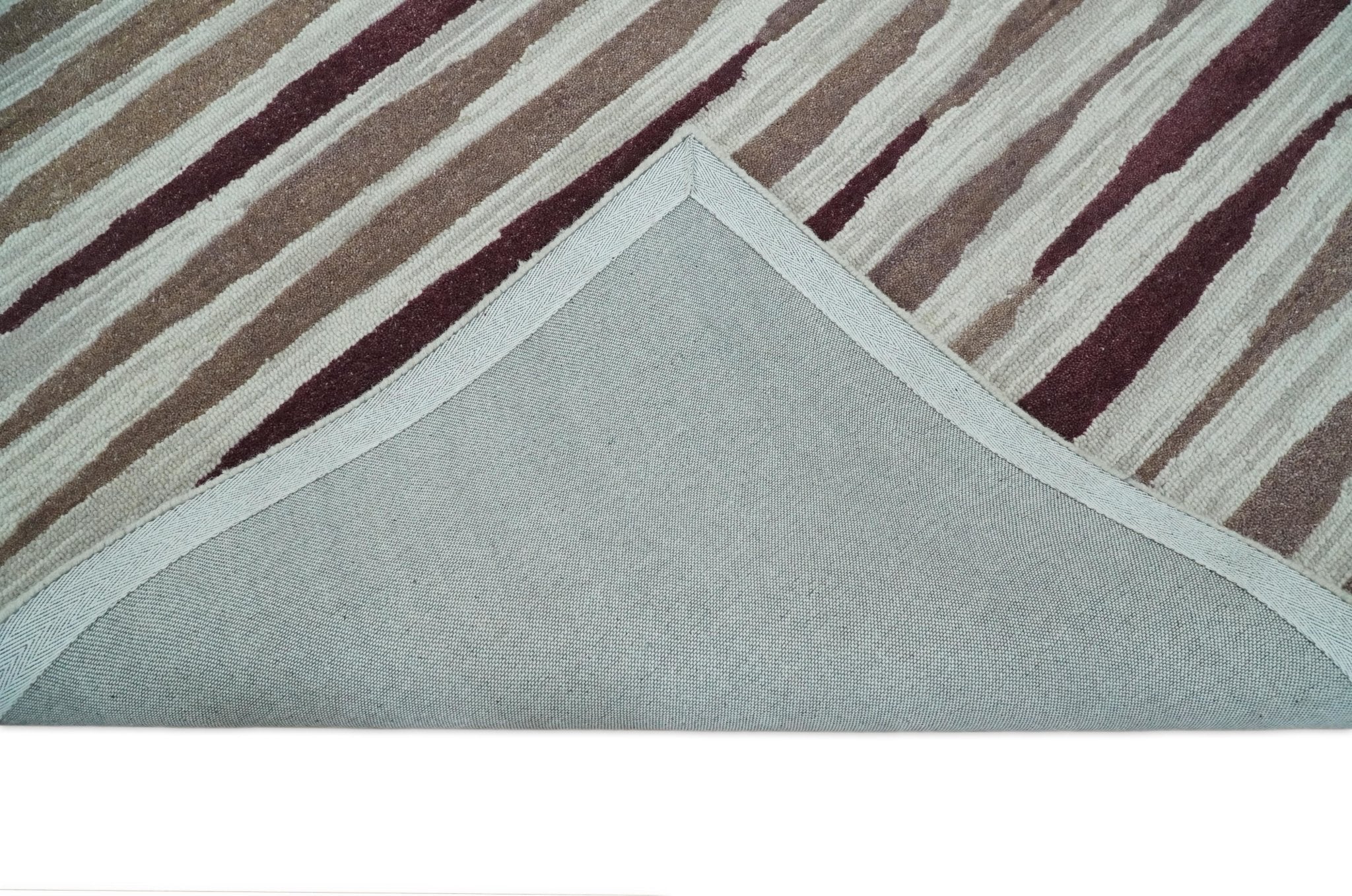 8x10 Ivory and Pink Hand Tufted Modern Scandinavian Stripe Wool Area Rug | YUK2 - Image 5