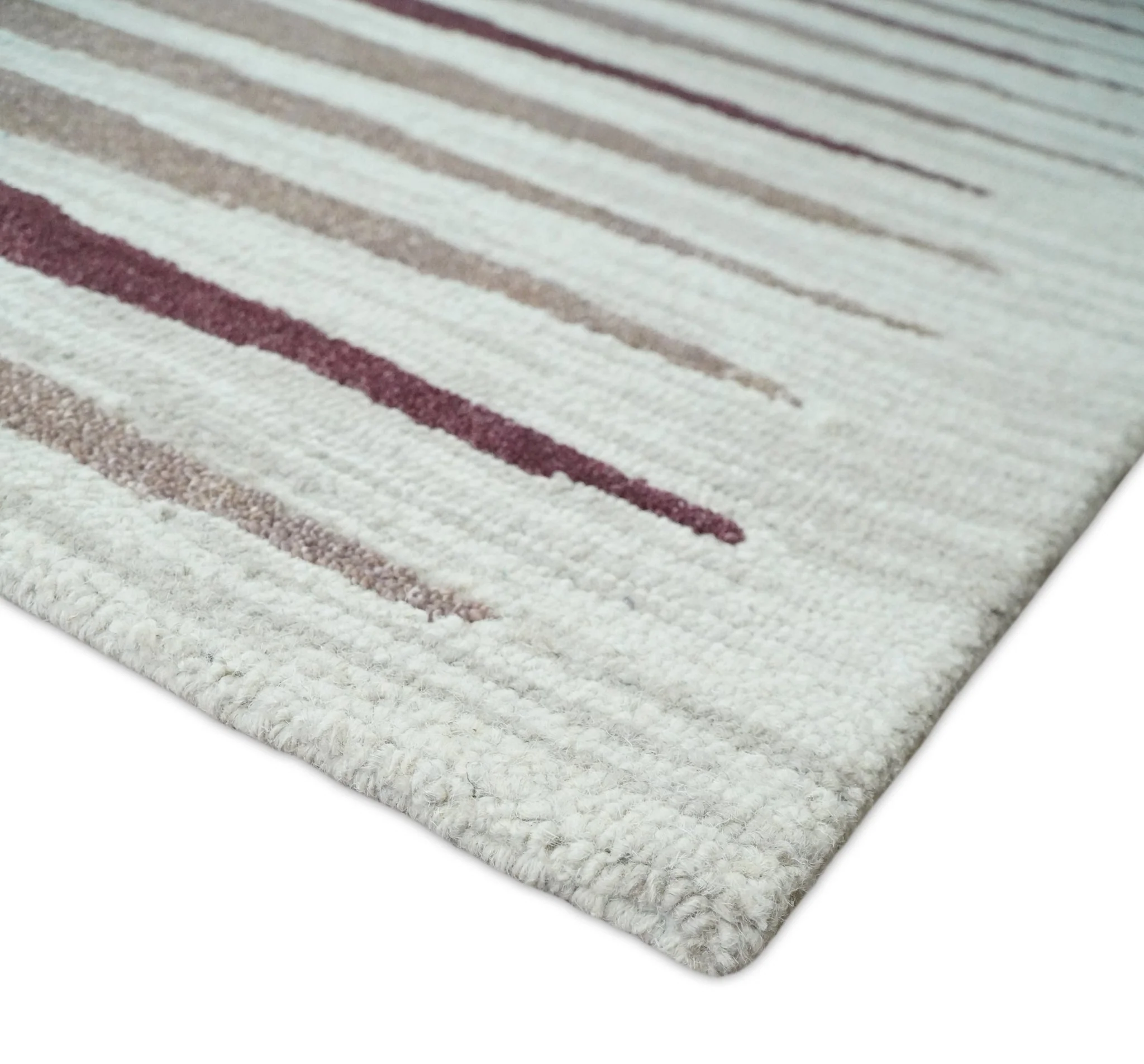 8x10 Ivory and Pink Hand Tufted Modern Scandinavian Stripe Wool Area Rug | YUK2 - Image 6