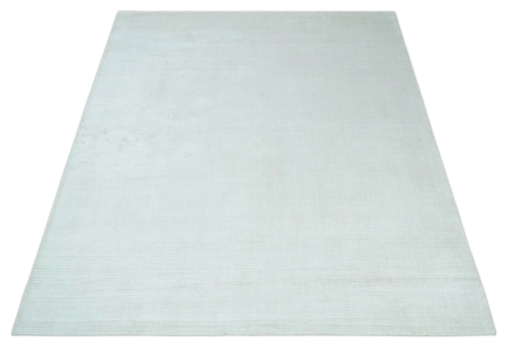 8x10 Ivory and Silver Hand Loomed Modern Scandinavian Art Silk Area Rug - Image 10