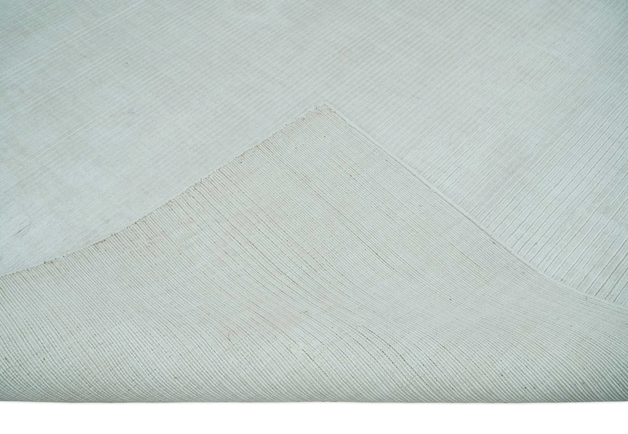 8x10 Ivory and Silver Hand Loomed Modern Scandinavian Art Silk Area Rug - Image 7